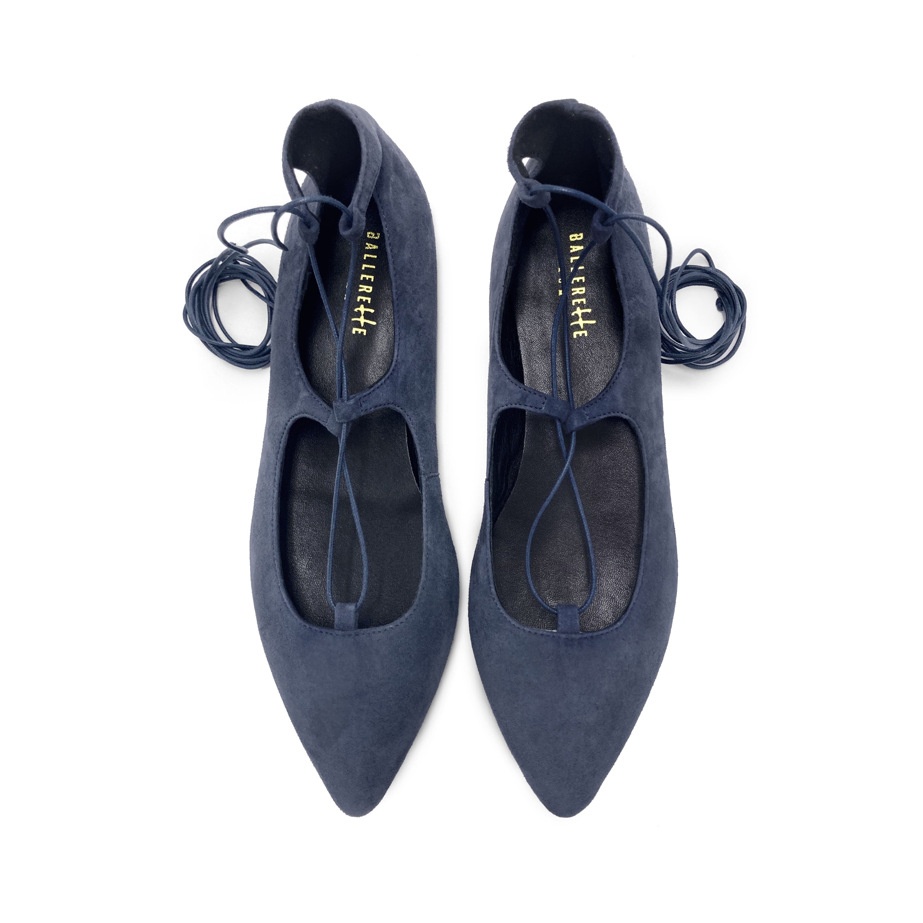 Ballerine con lacci alla schiava in camoscio blu petrolio