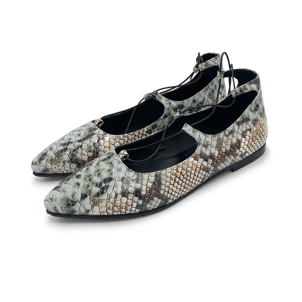 Ballerine con lacci alla schiava animalier pitonate