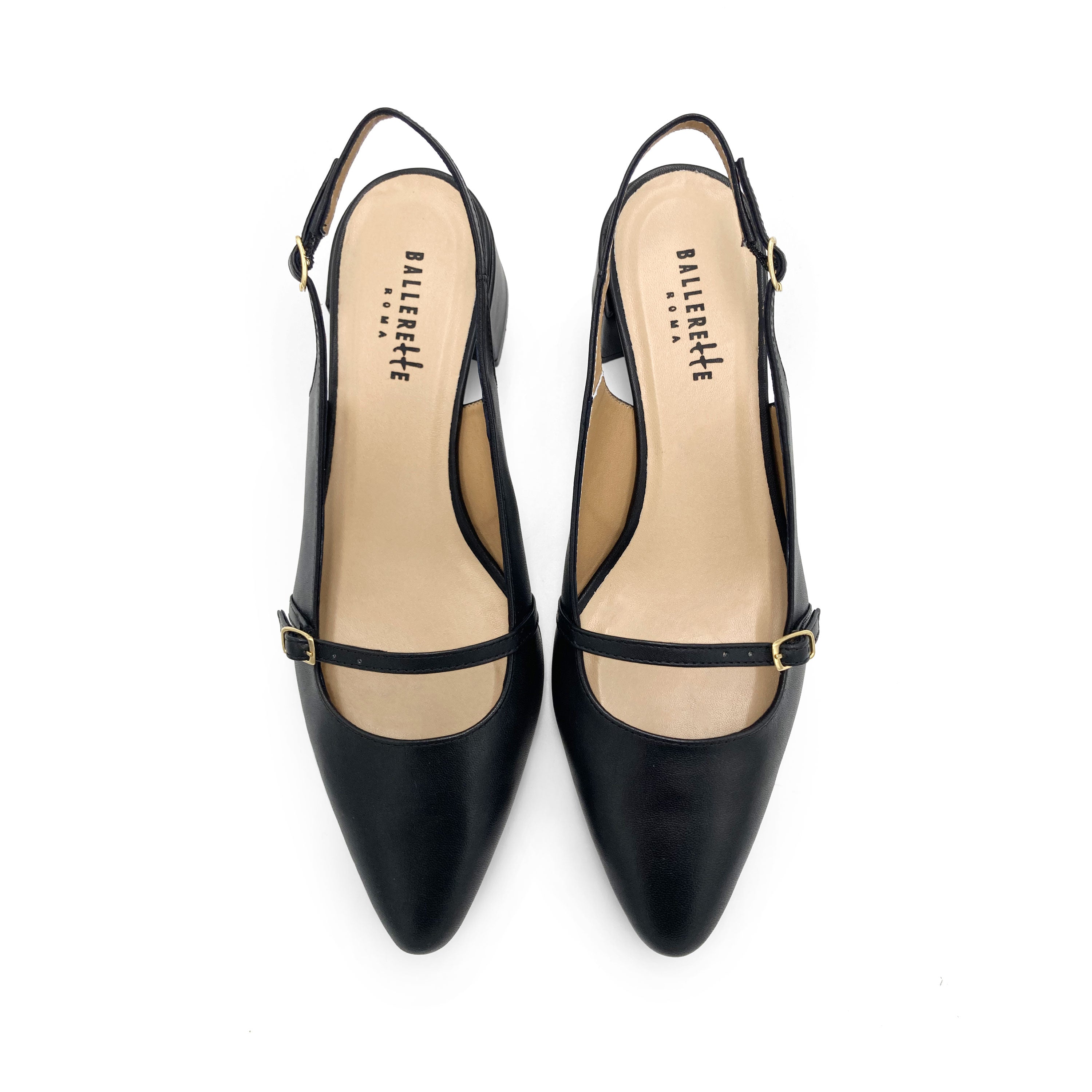 Ballerine Mary Jane slingback nere in pelle con tacco