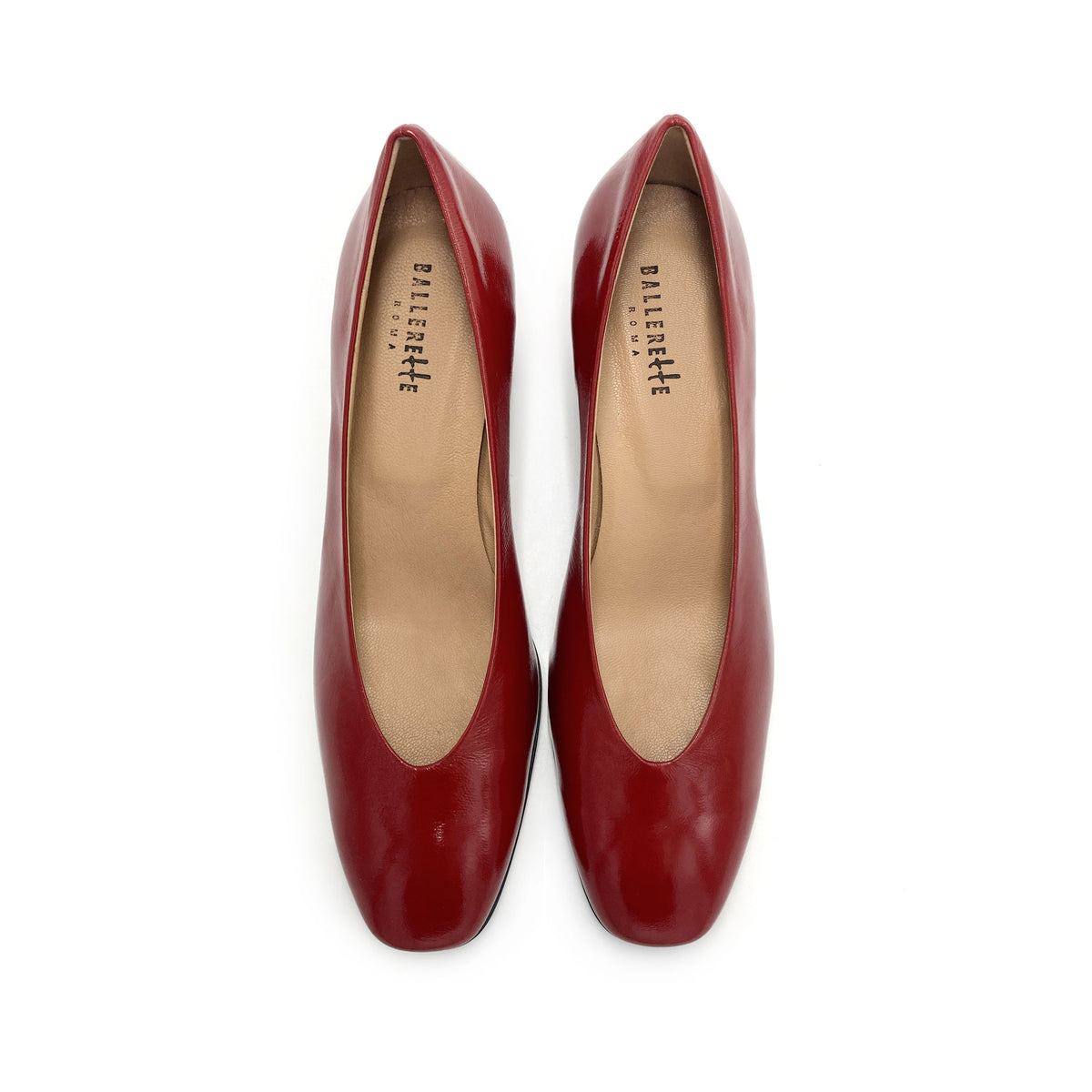 Rote Lackleder-Ballerinas mit quadratischer Spitze und bequemem hohem Absatz