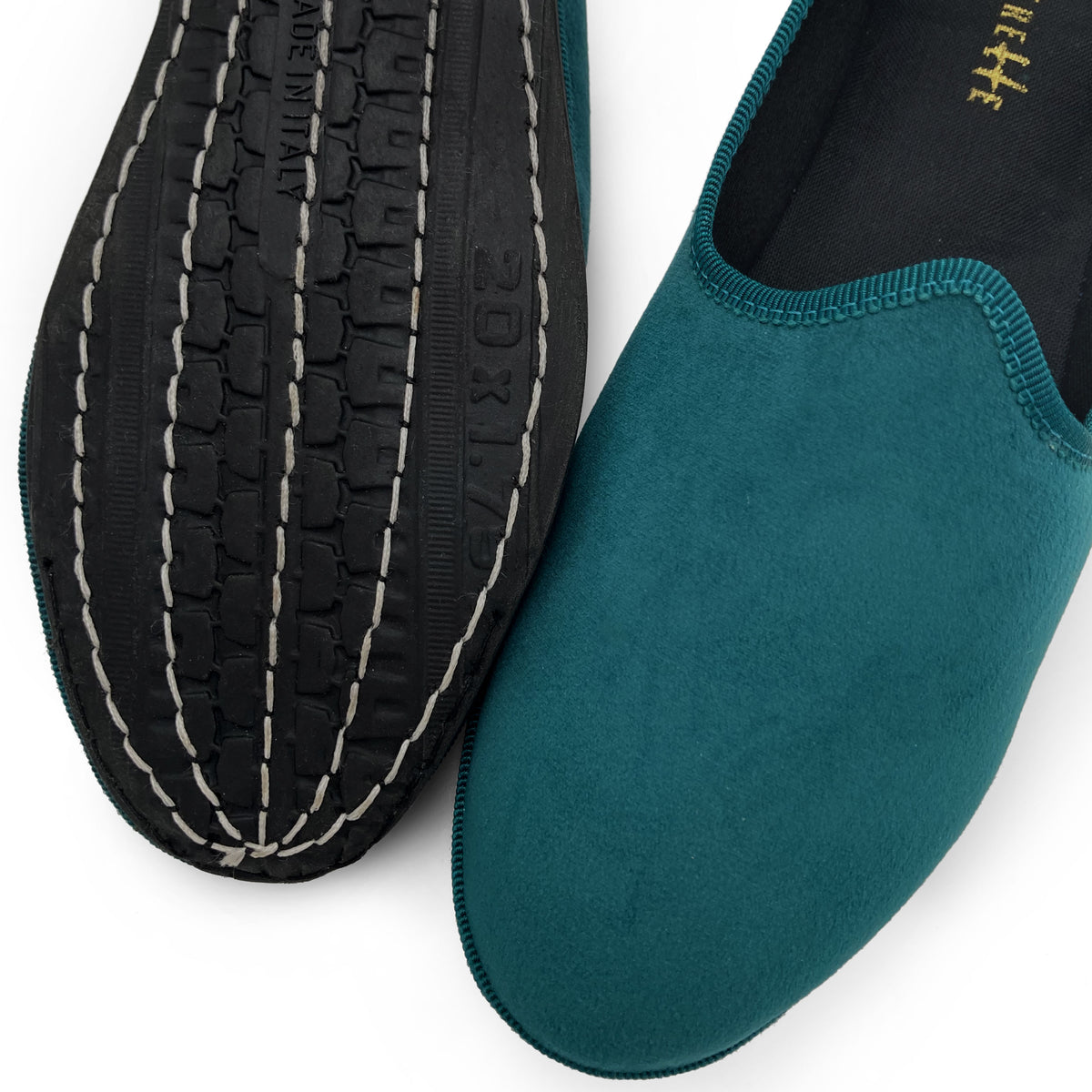 Friulane petrol blue velvet slippers