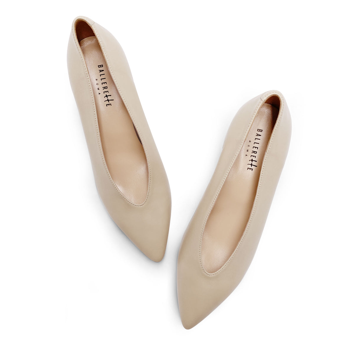 Décolleté beige in pelle con scollo a V