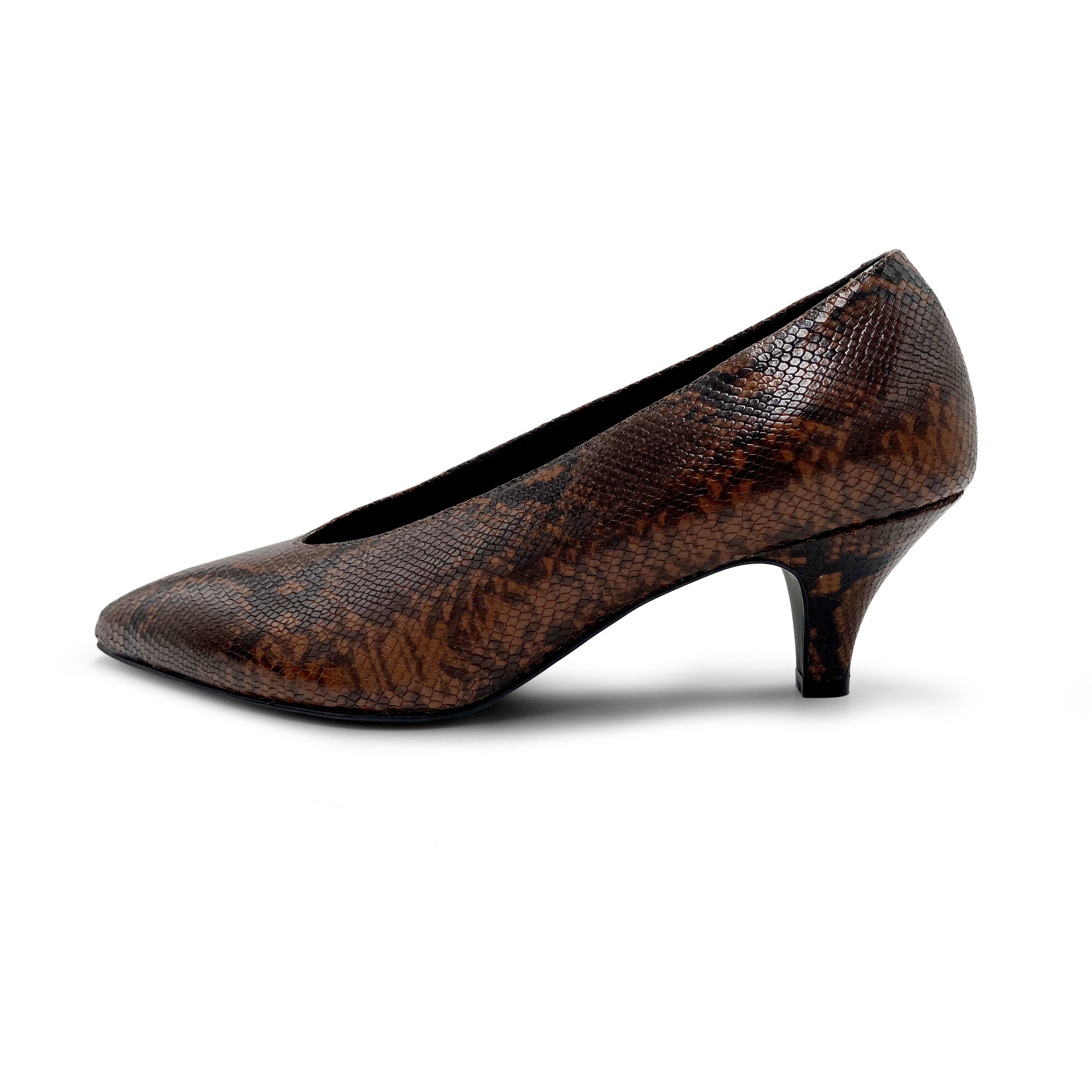 Brown animal print leather décolleté with V-neck