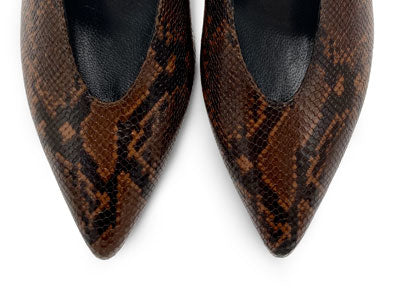 Brown animal print leather décolleté with V-neck