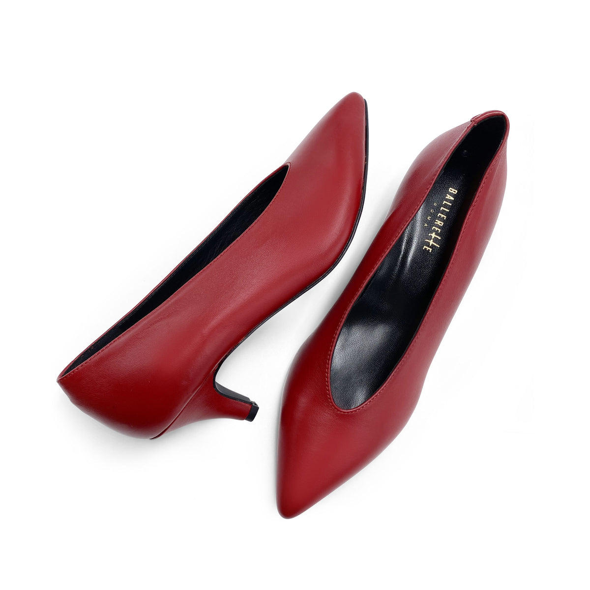 Rote Leder Pumps mit V-Ausschnitt und Absatz