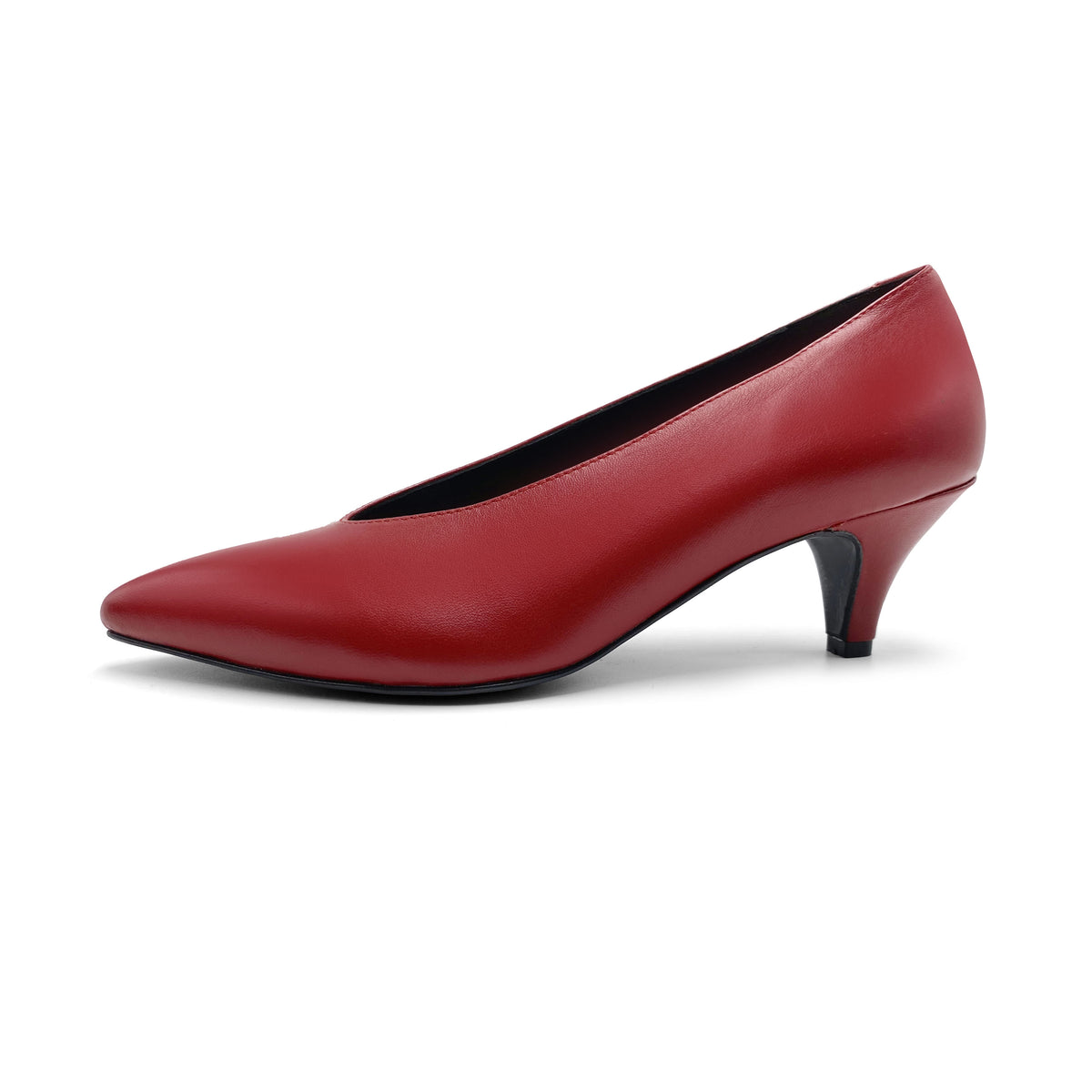 Rote Leder Pumps mit V-Ausschnitt und Absatz