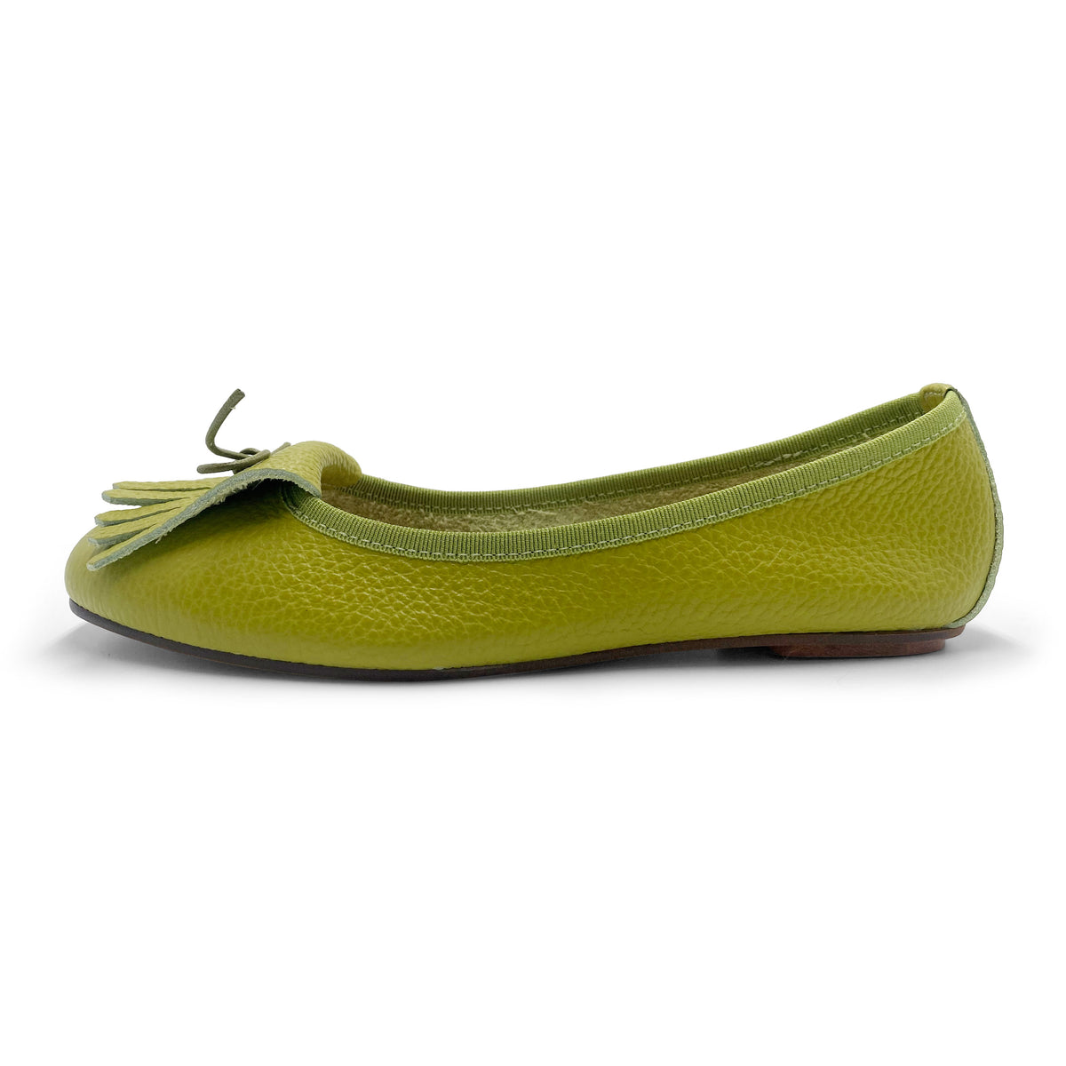 Mocasines de mujer en piel verde oliva con flecos
