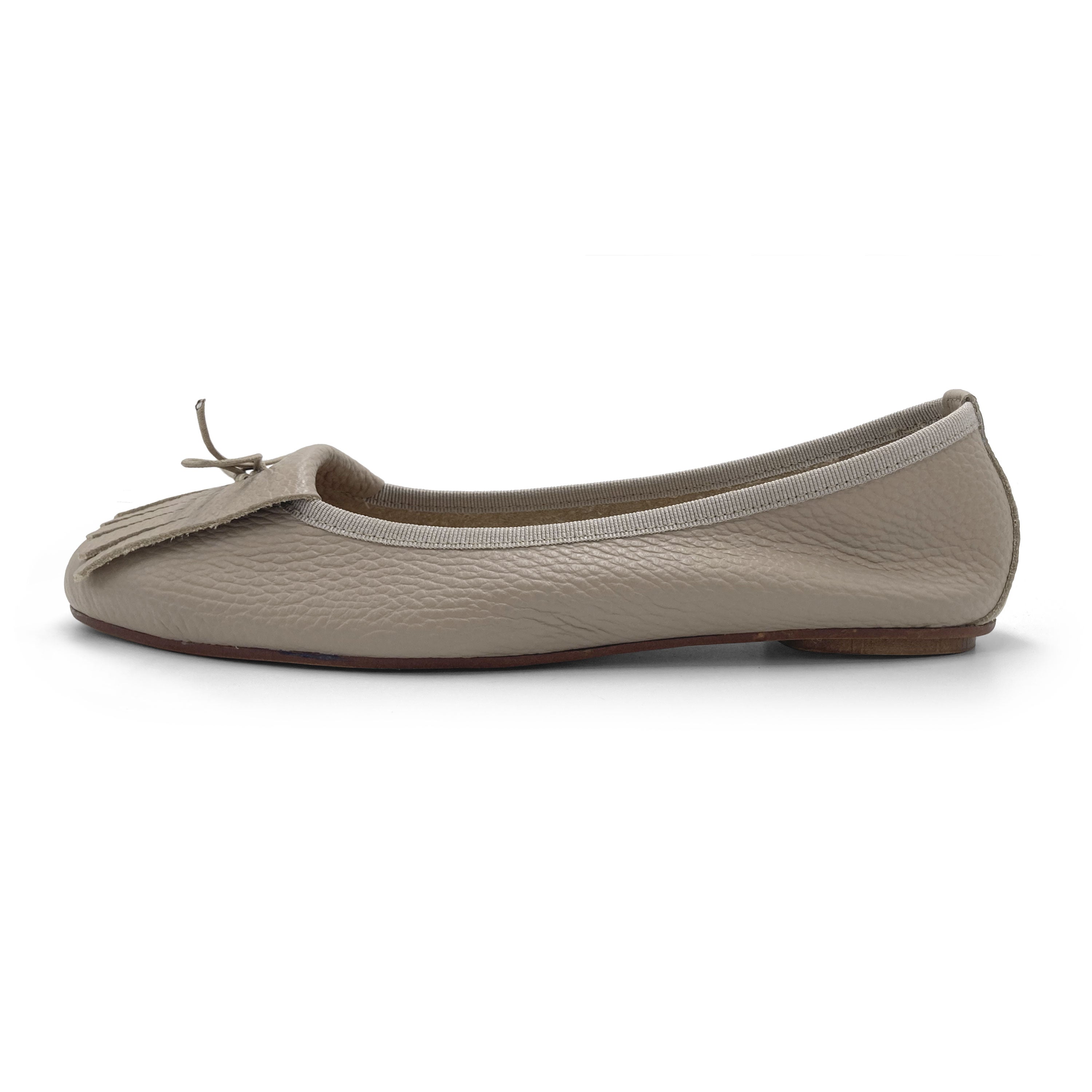 Taupe Damen-Mokassins aus Leder mit Fransen