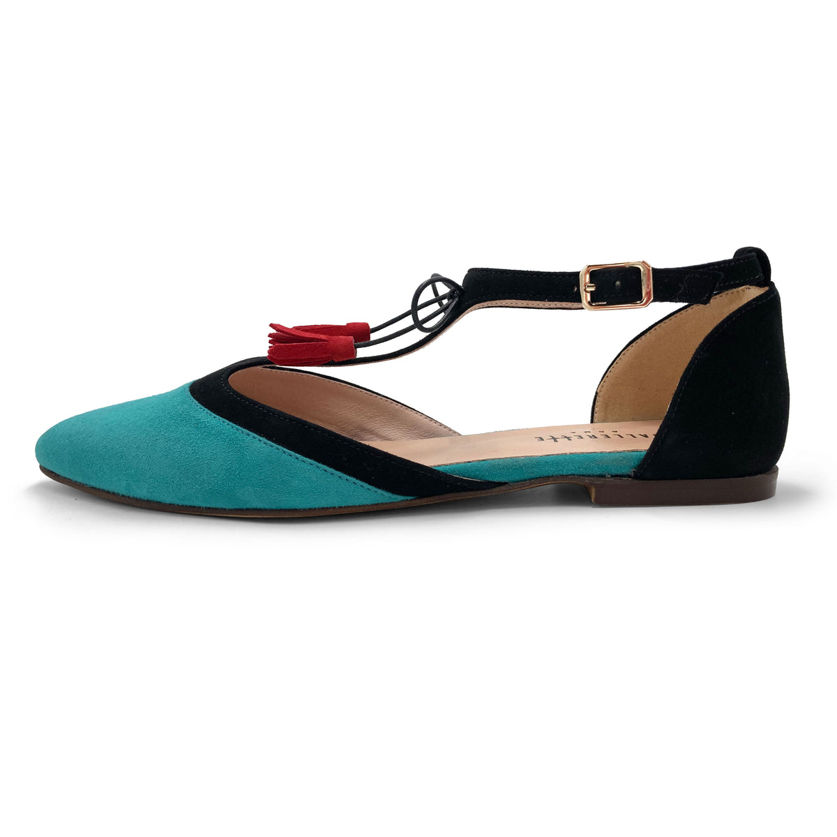 Ballerine T-bar in camoscio acqua e nera