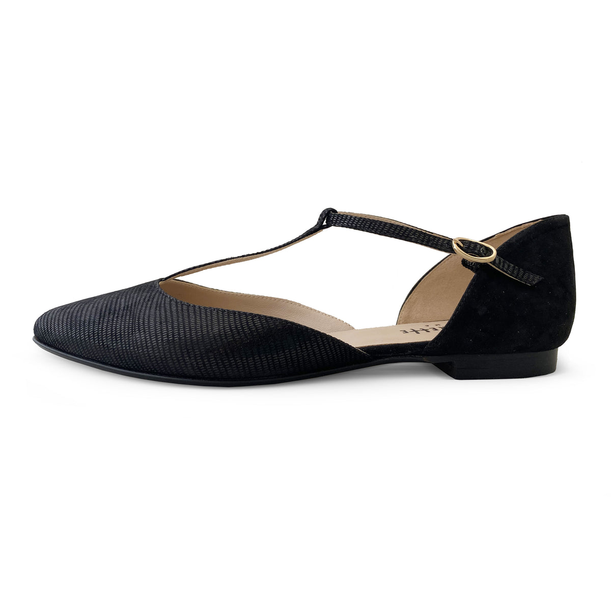 Ballerines T-Bar noires en daim lamé