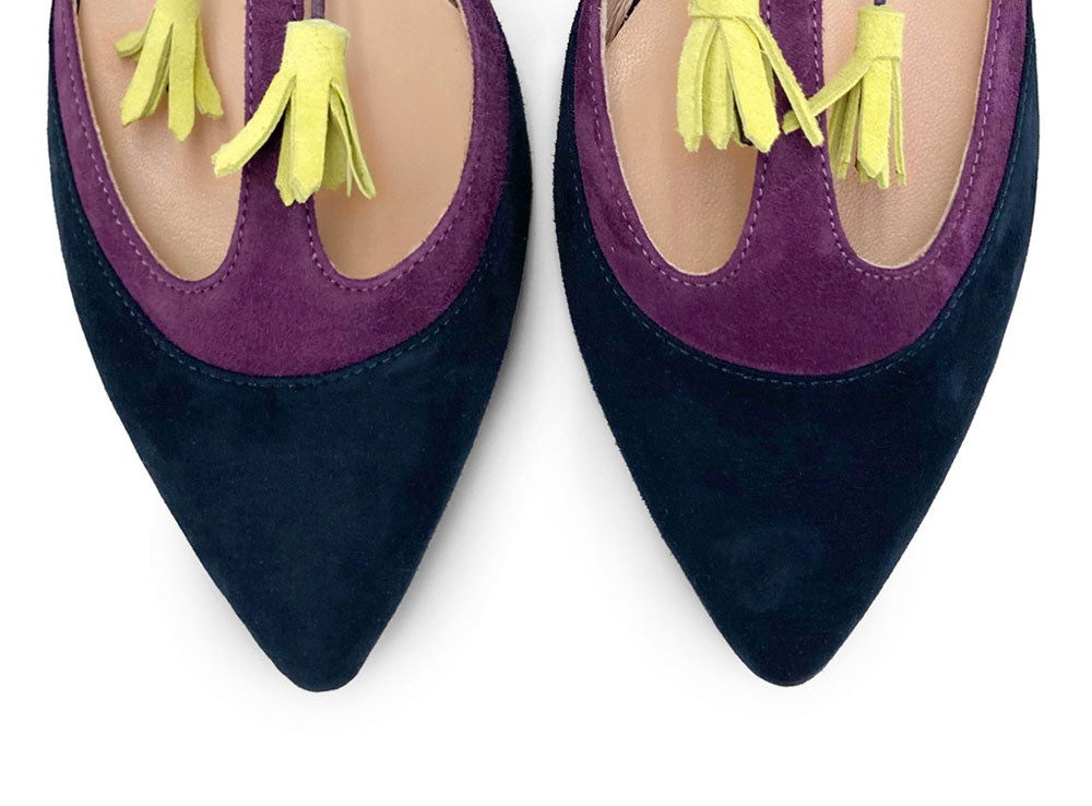 Ballerine T-bar in camoscio blu e viola