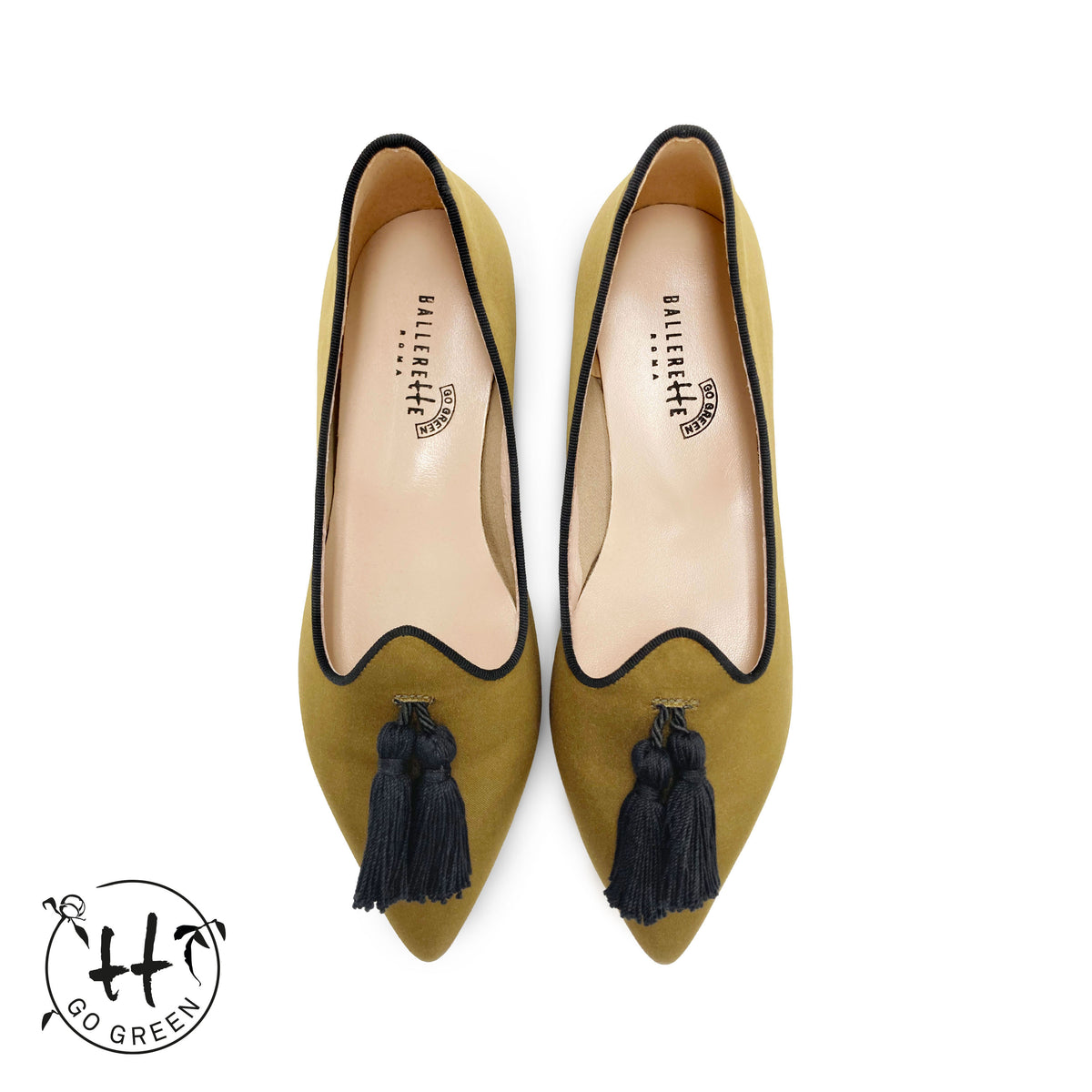 TT Go Green Collection - Mocassini donna mostarda in raso eco e nappine nere