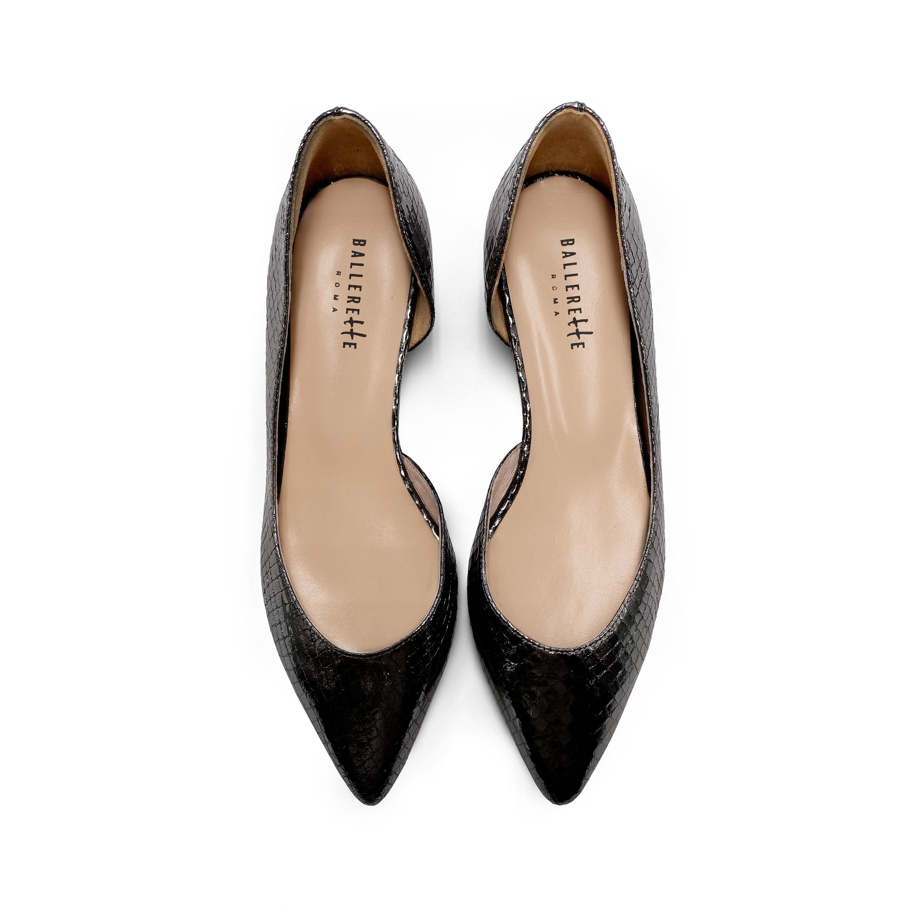 Ballerine aperte a punta laminate nere