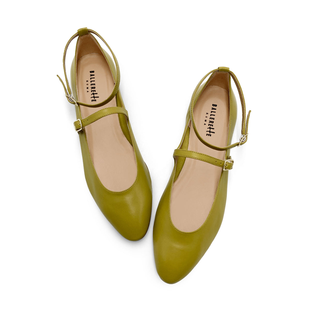 Ballerines Mary Jane vert olive avec brides