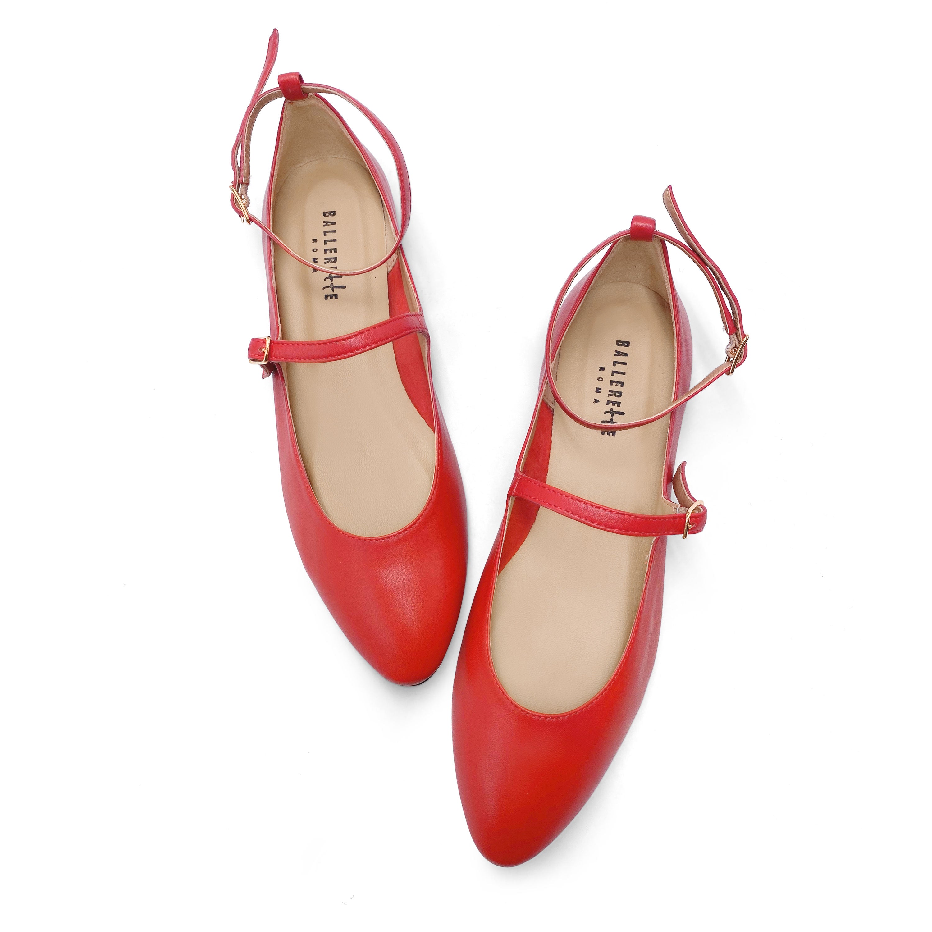 Bailarinas Mary Jane rojo coral con correas