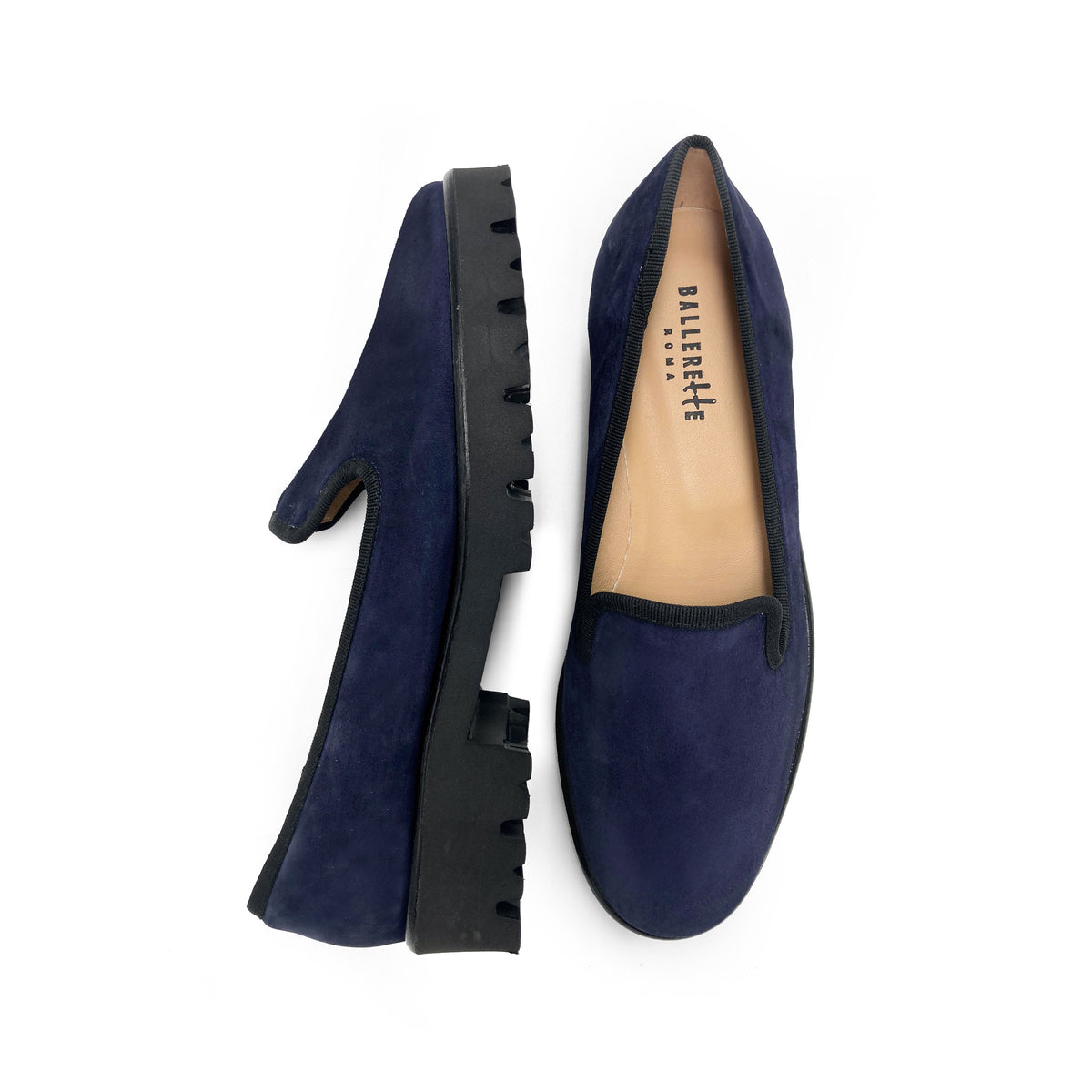 Blaue Wildleder Plateau Damen Mokassins