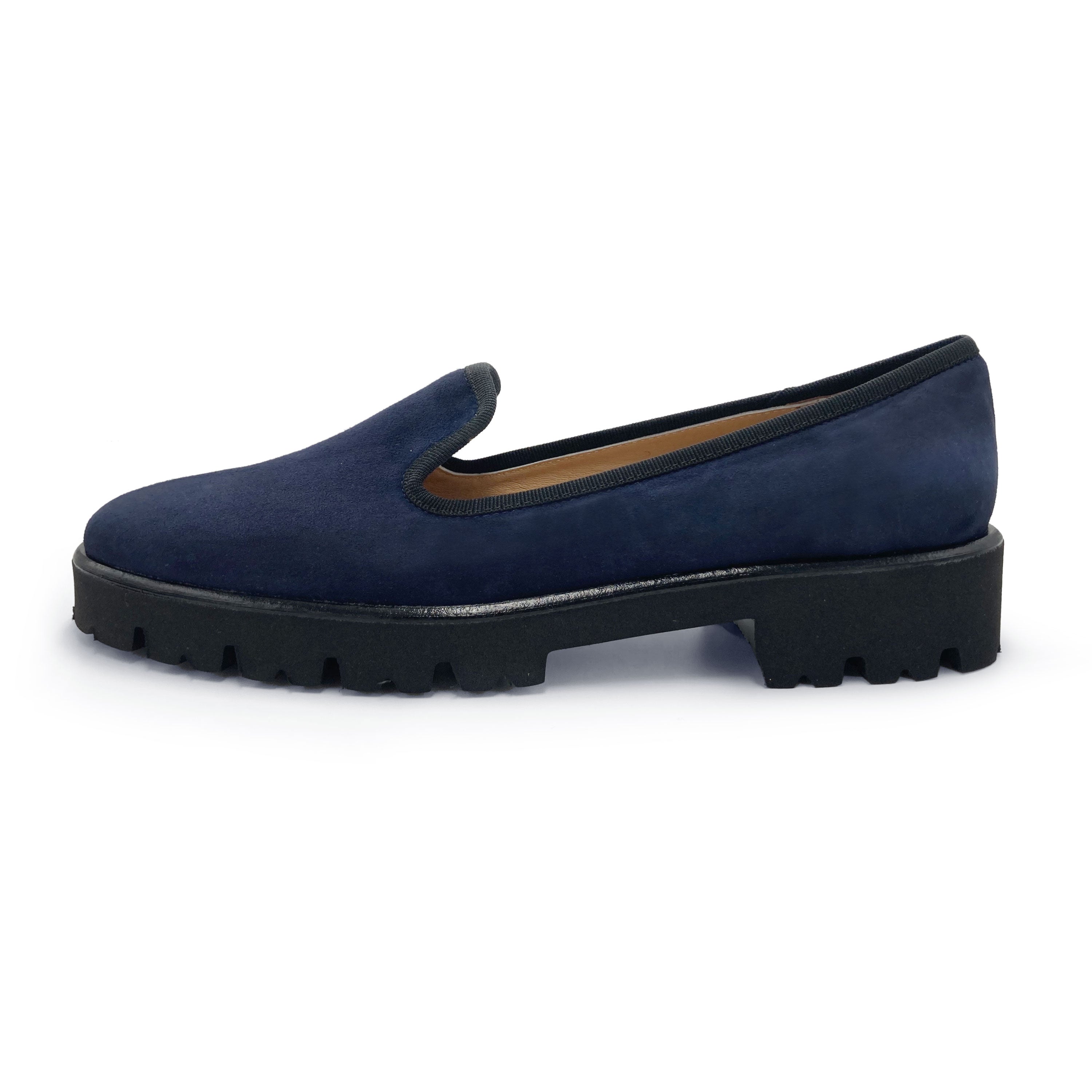 Blaue Wildleder Plateau Damen Mokassins
