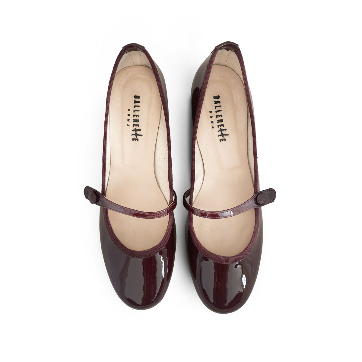 Ballerine Mary Jane bordeaux in vernice con cinturino e tacco