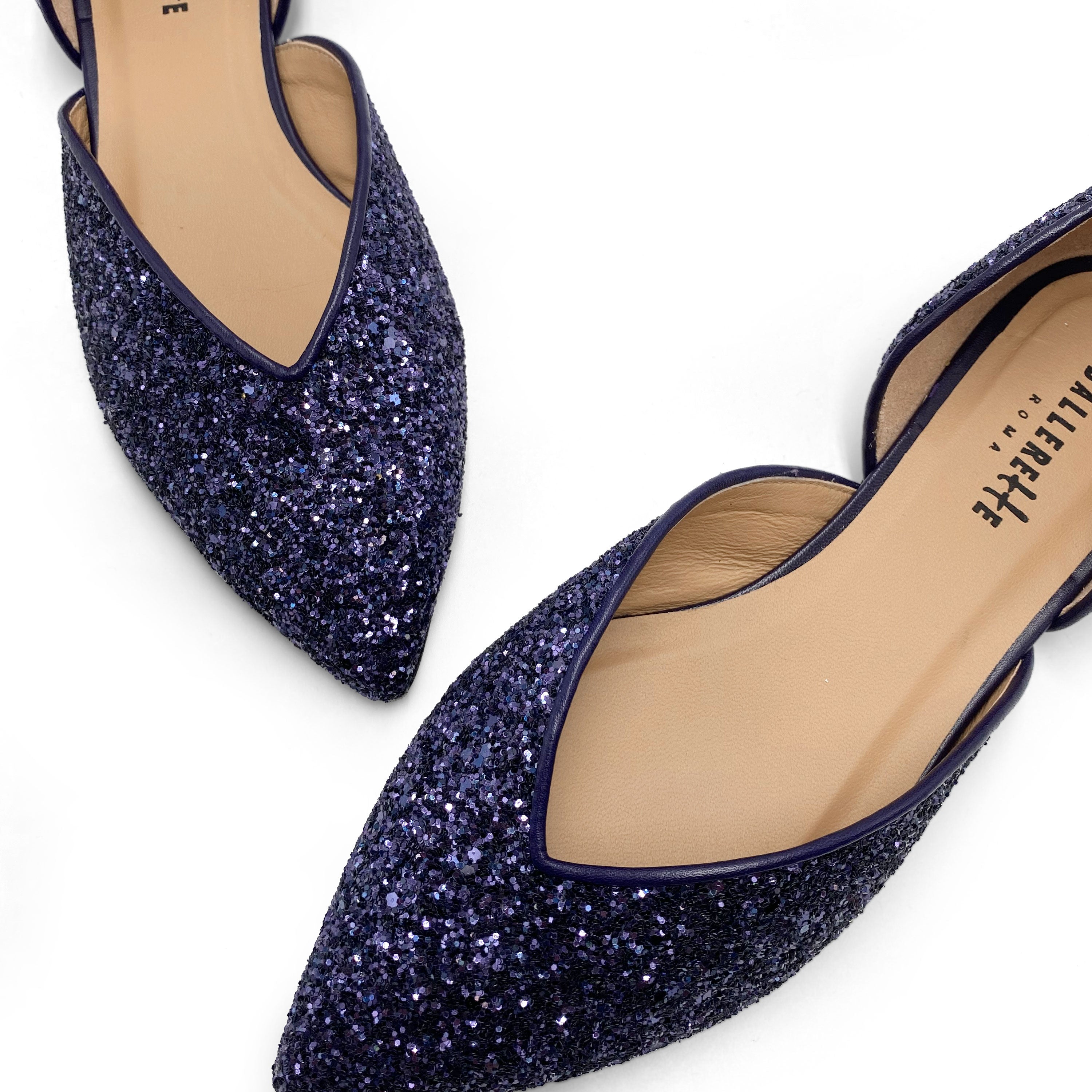 Bailarinas abiertas con purpurina azul