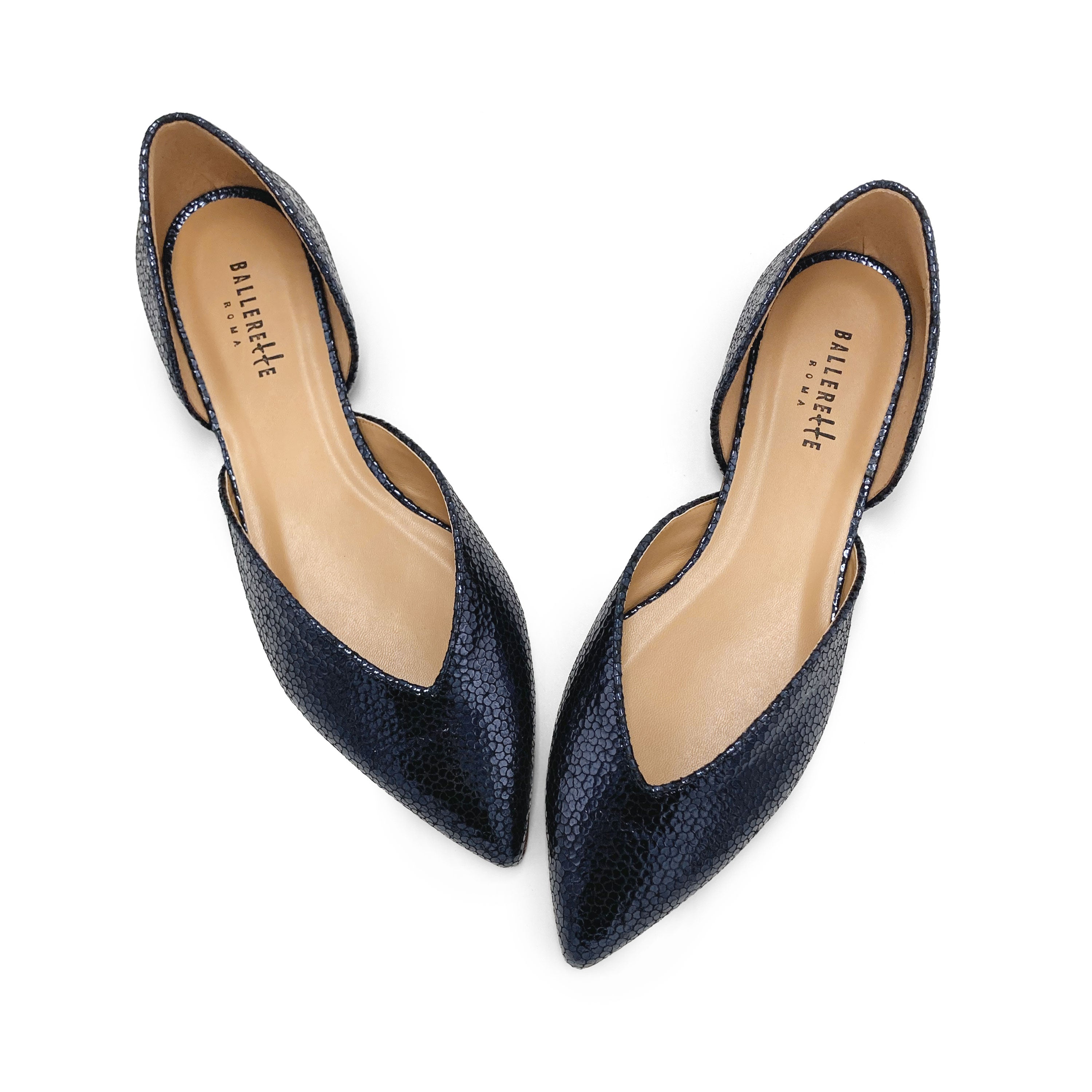 Ballerine aperte laminate blu