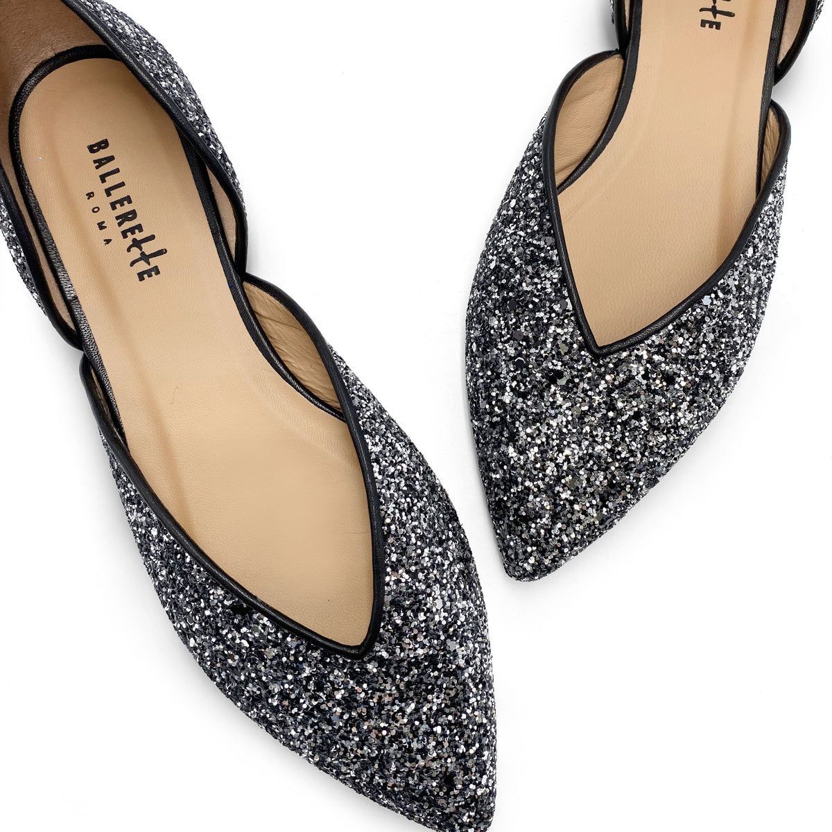 Ballerine aperte in glitter ferro