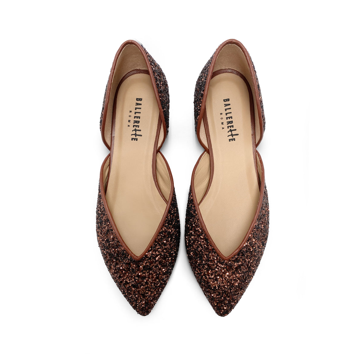 Ballerine aperte in glitter bronzo
