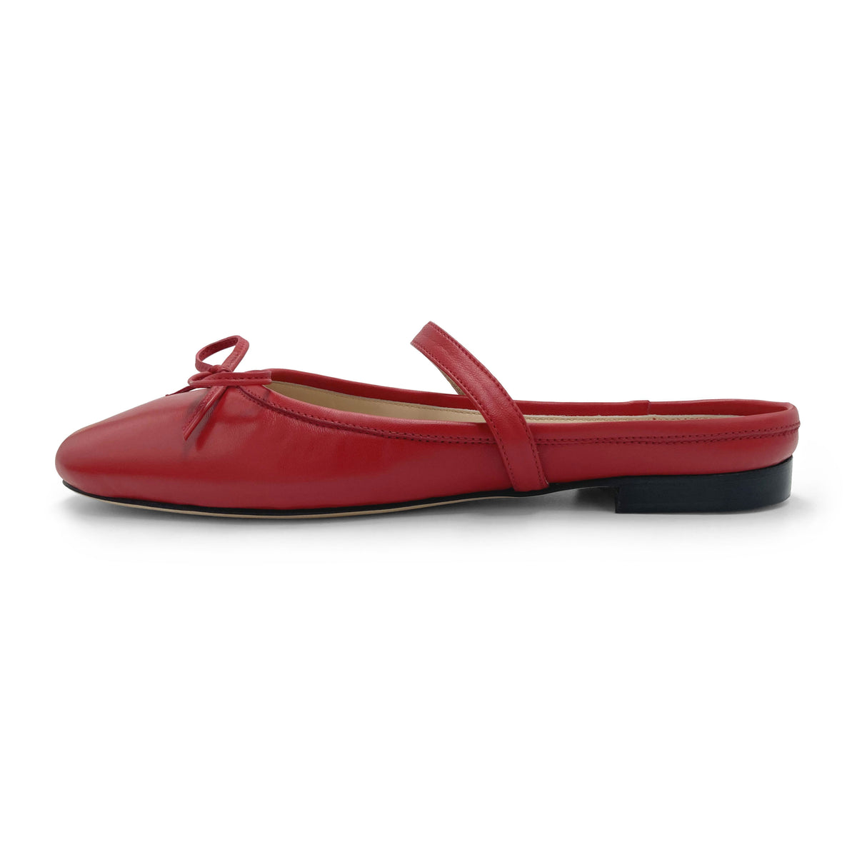 Red leather mule ballet flats with handcrafted sacchetto construction