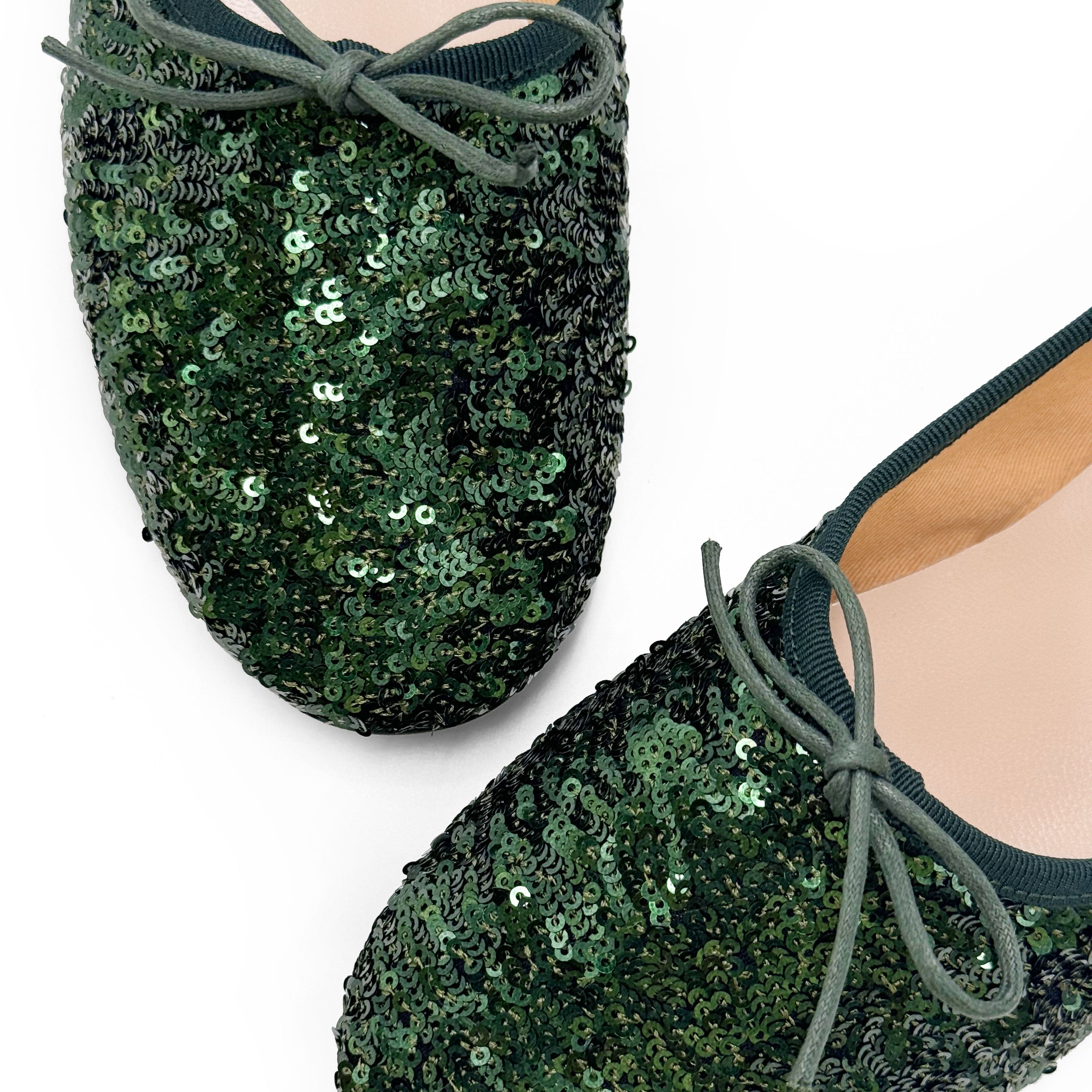 Ballerines montantes à paillettes vert émeraude