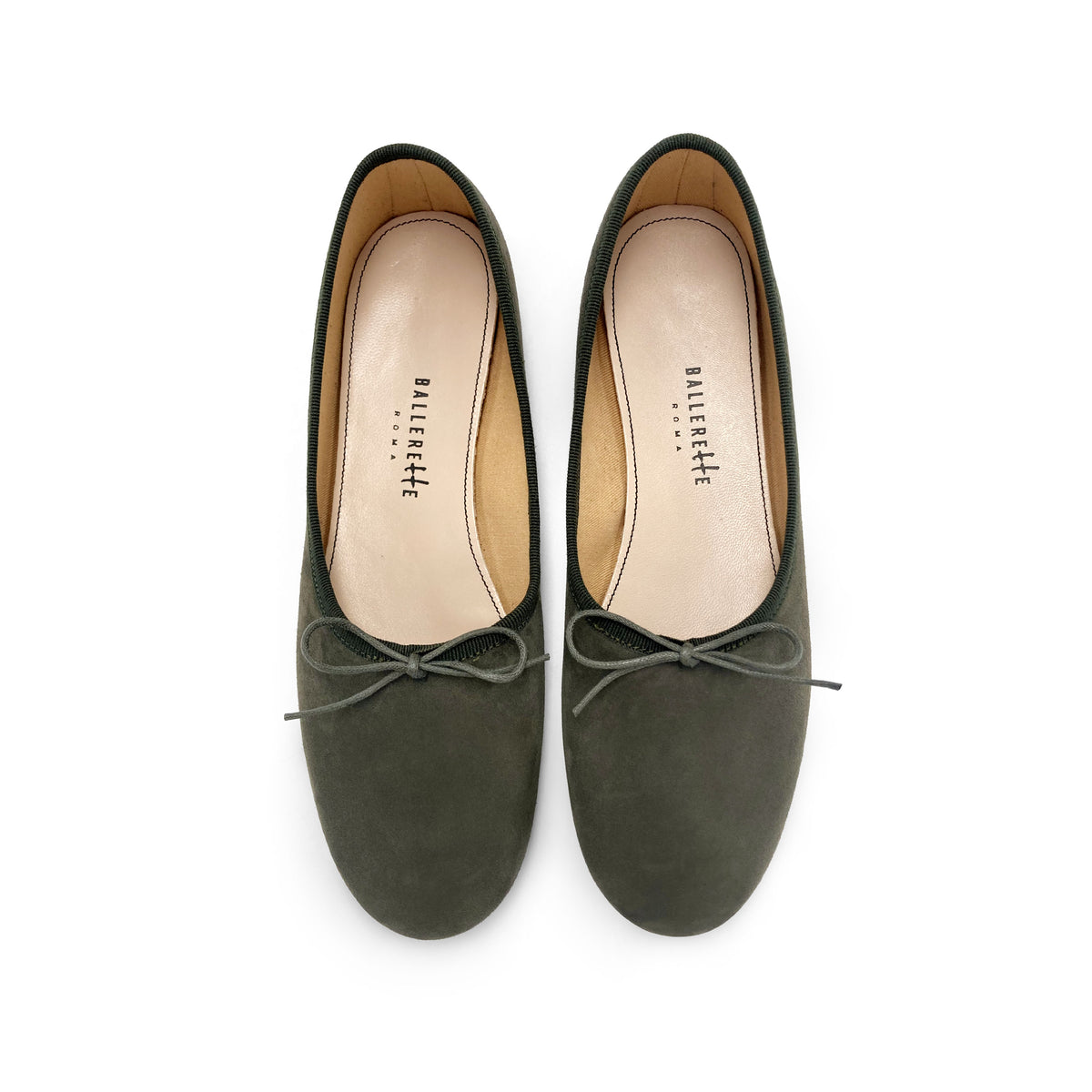 Olivgrüne Damen "Glove" Ballerinas aus Wildleder