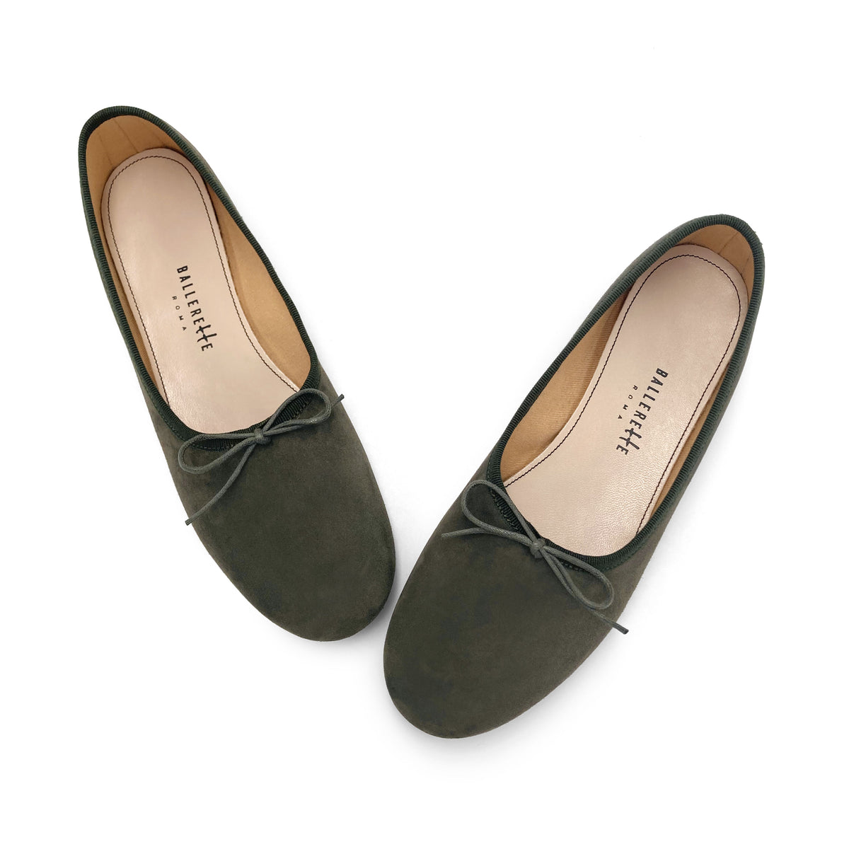 Olivgrüne Damen "Glove" Ballerinas aus Wildleder