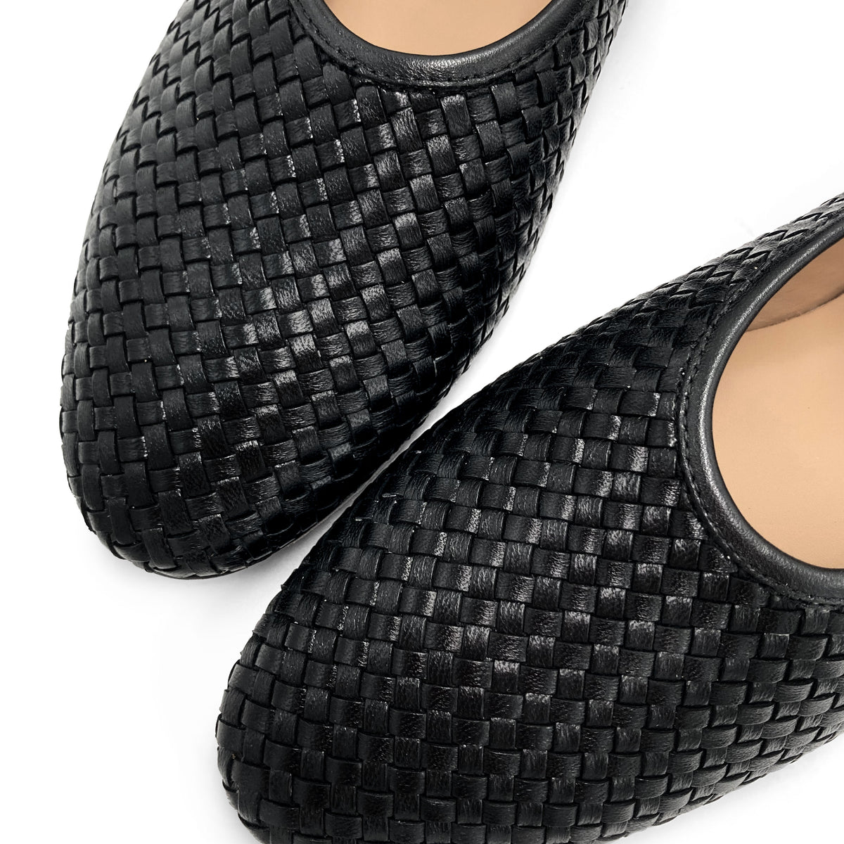 Ballerines Mary Jane noires montantes en cuir tresse à la main avec bride