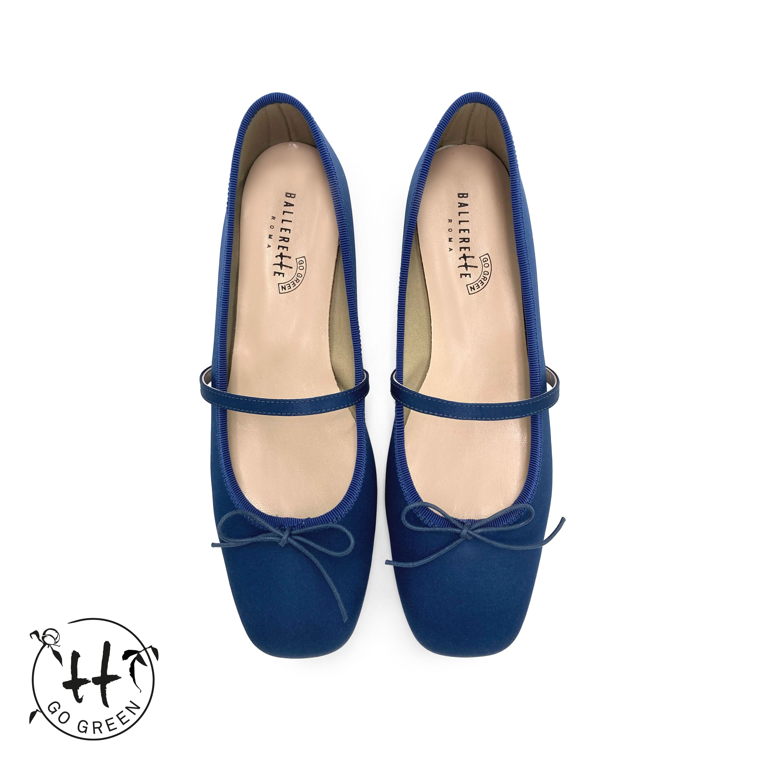 TT GO GREEN Collection - Ballerine Mary Jane blu in raso ECO