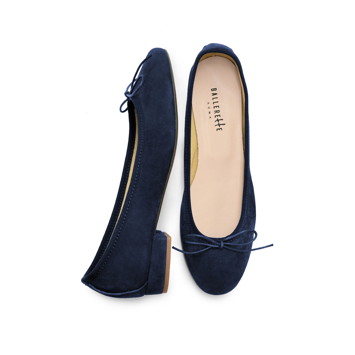Ballerine blu con tacco in camoscio