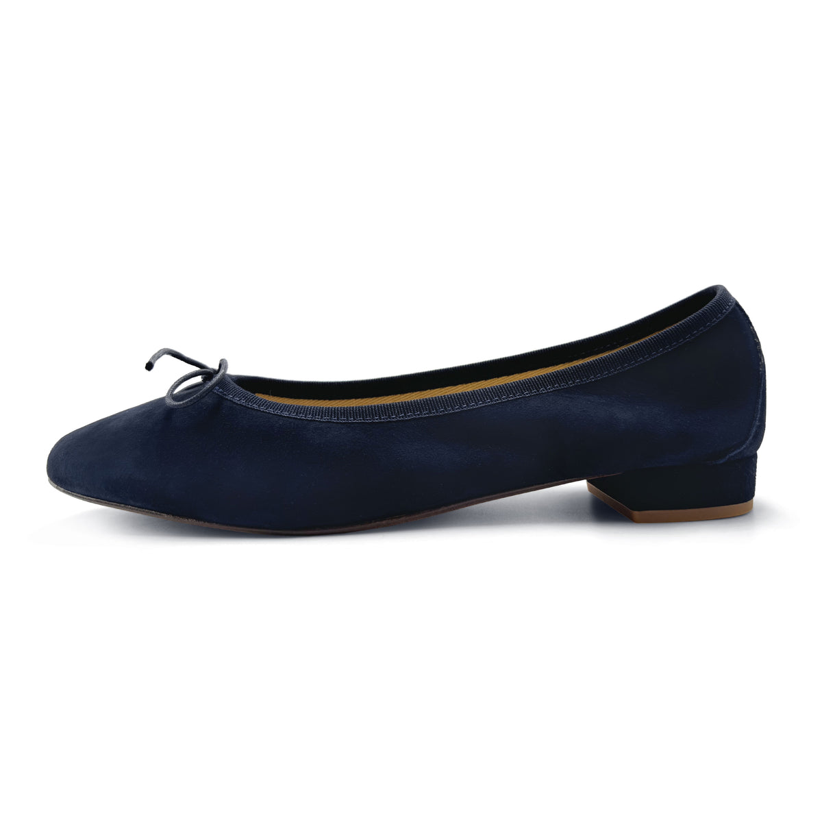 Ballerine blu con tacco in camoscio
