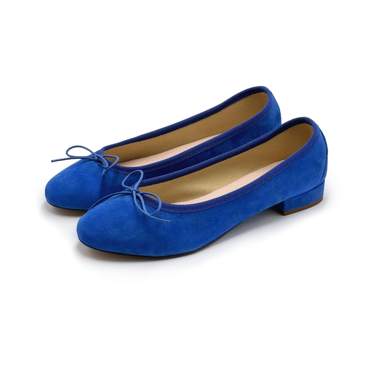 Ballerine con tacco blu elettrico in camoscio