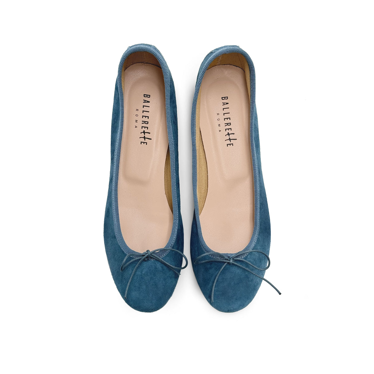 Ballerine con tacco blu ceruleo in camoscio