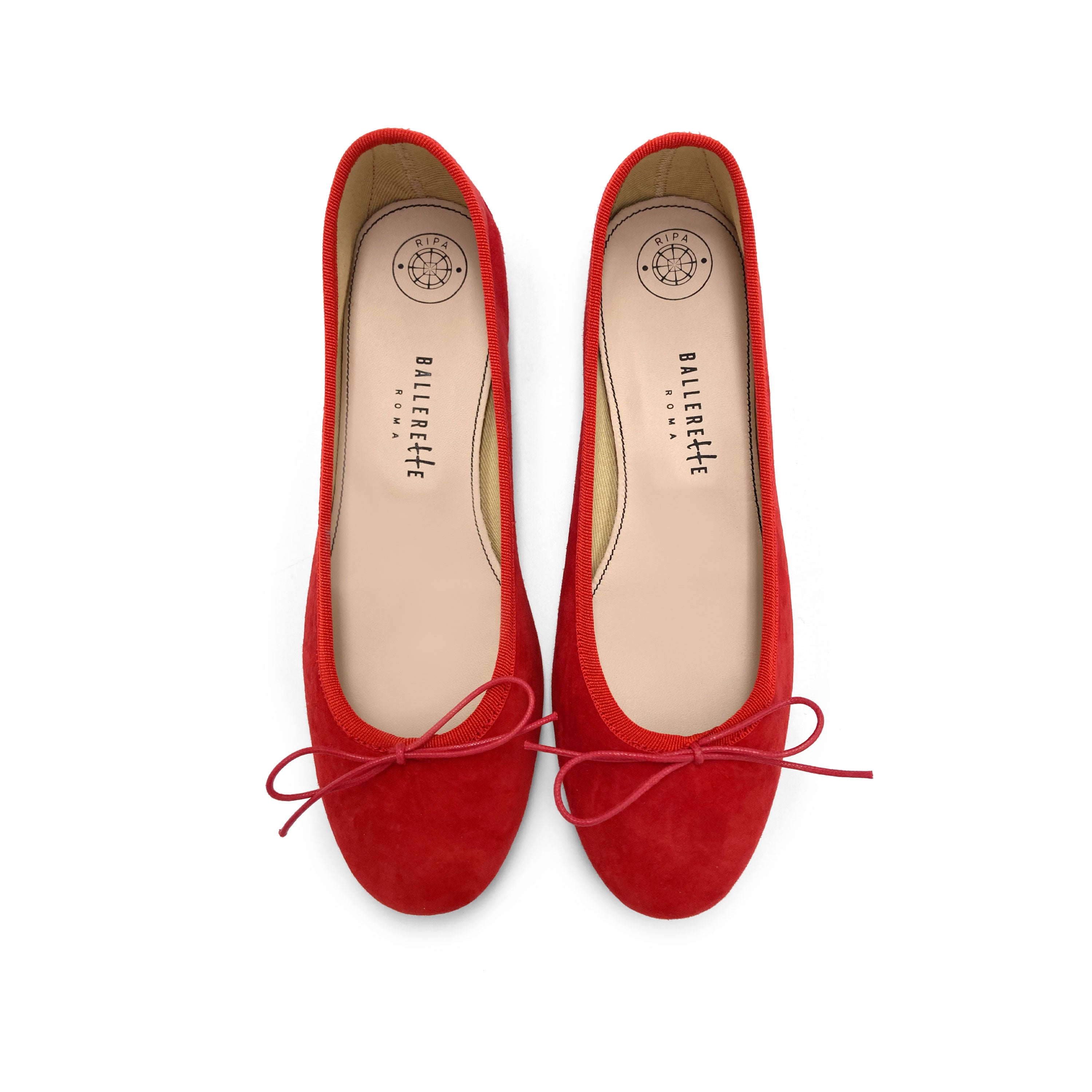Ballerine con tacco rosse in camoscio