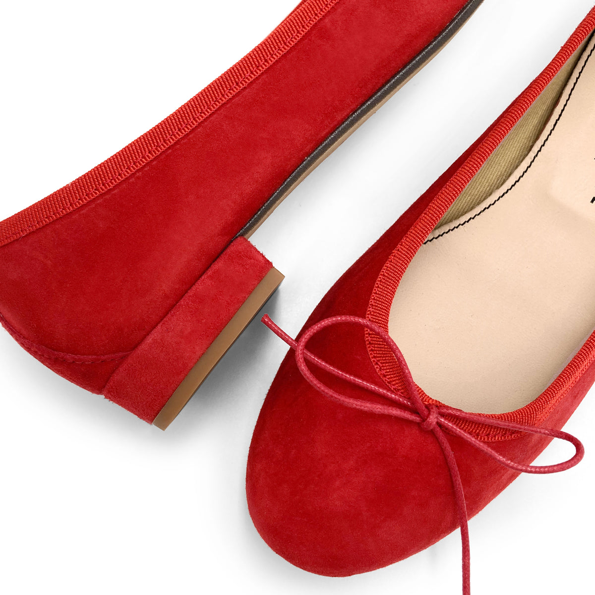 Ballerine con tacco rosse in camoscio