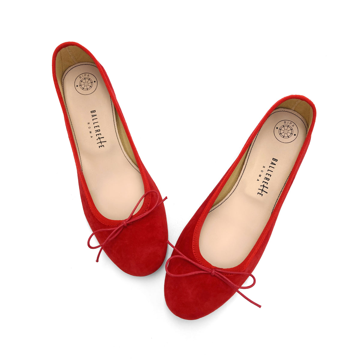 Ballerine con tacco rosse in camoscio
