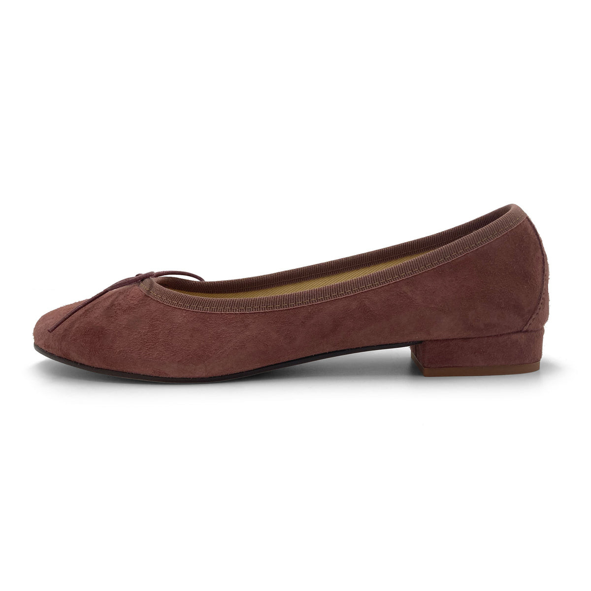 Weinrote Wildlederballerinas mit Absatz