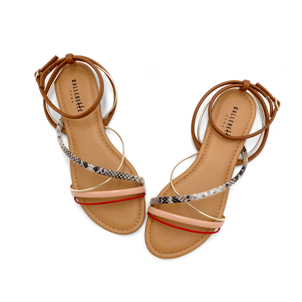 Sandali donna in pelle intrecciati multicolor