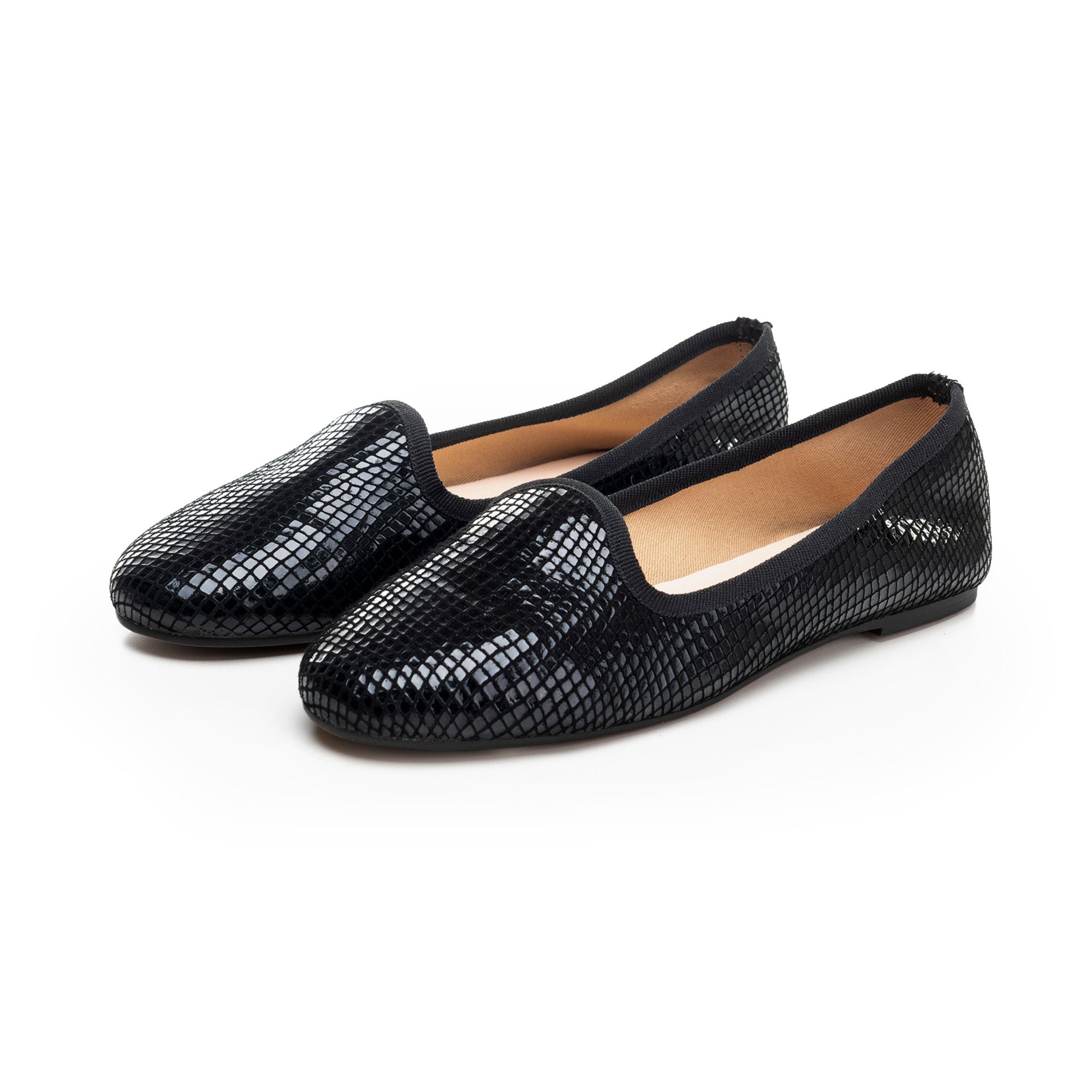 Slippers donna nere pitonate laminate