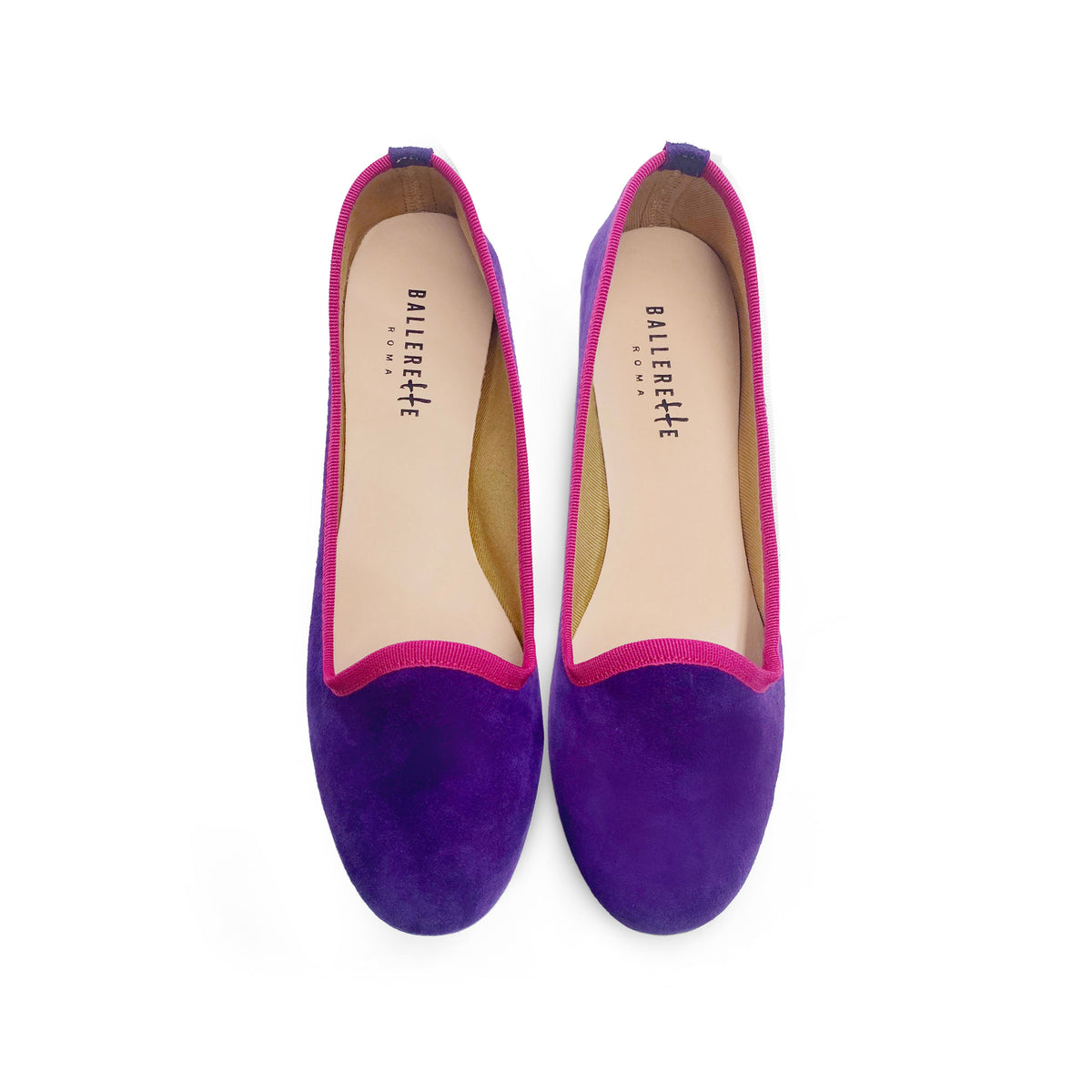 Slippers pour femme en daim violet et détails fuchsia