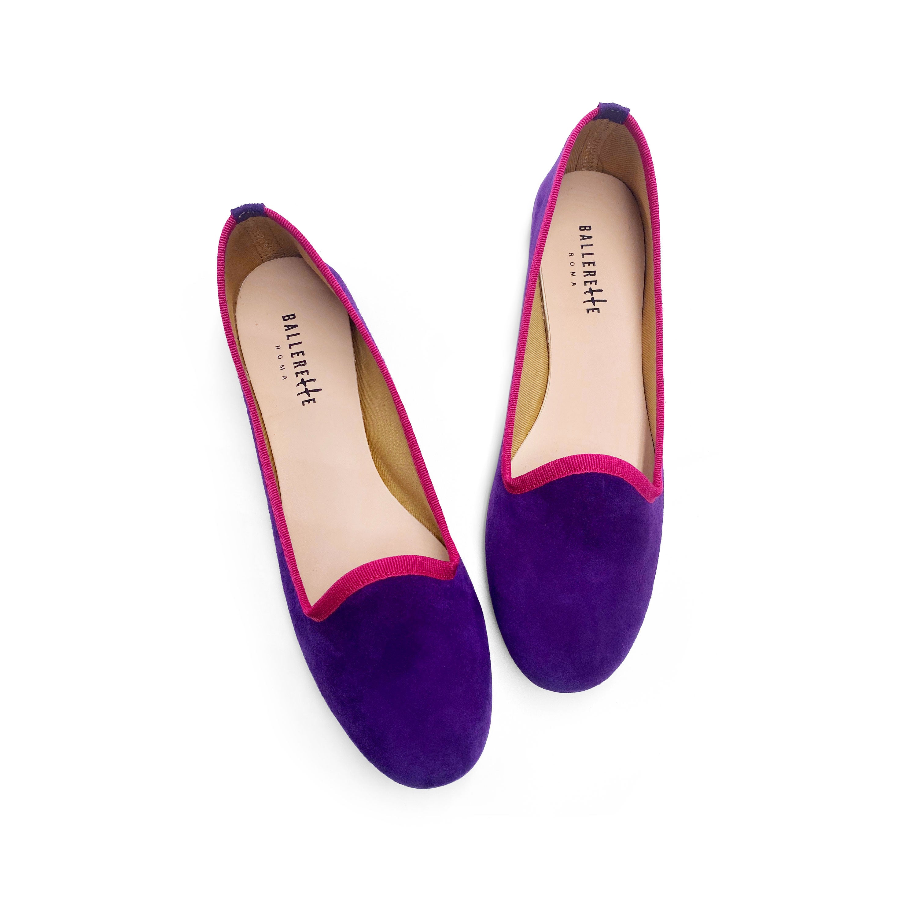 Slippers pour femme en daim violet et détails fuchsia