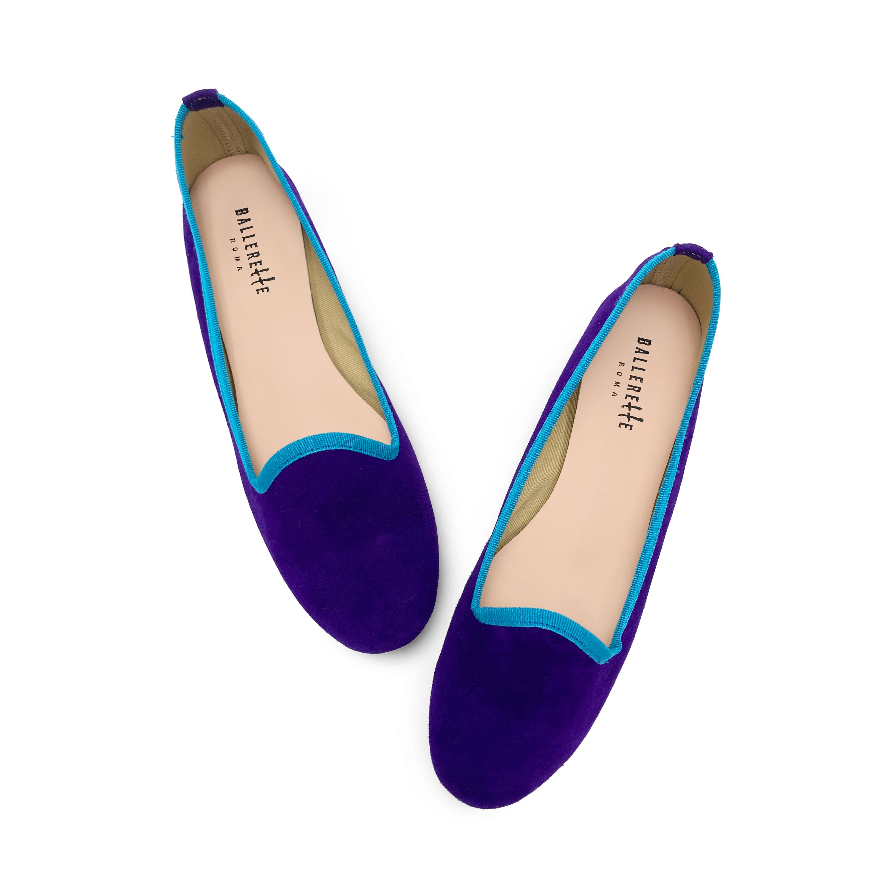 Slippers donna in camoscio viola e dettagli turchese