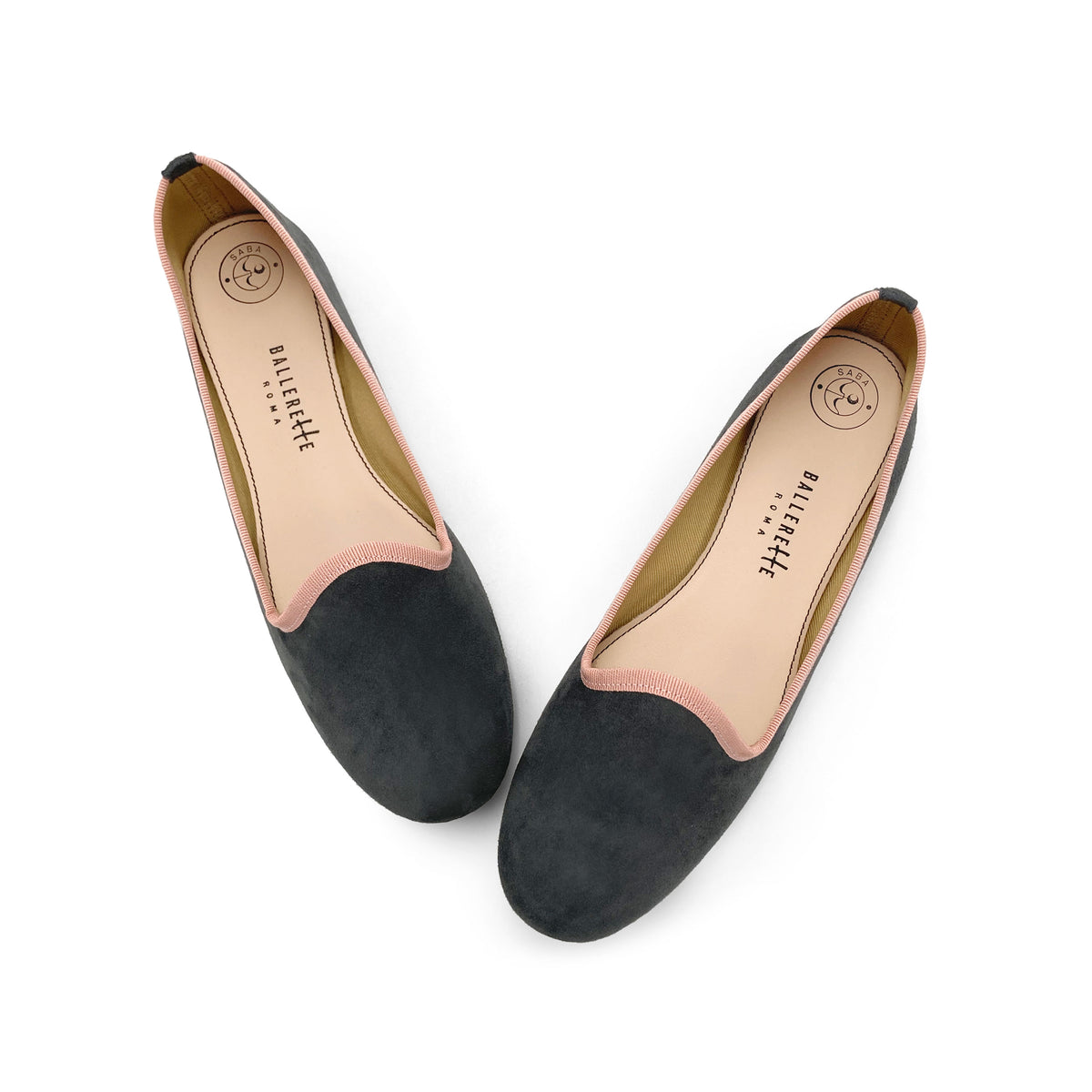 Slippers donna in camoscio grigio fumo e dettagli rosa