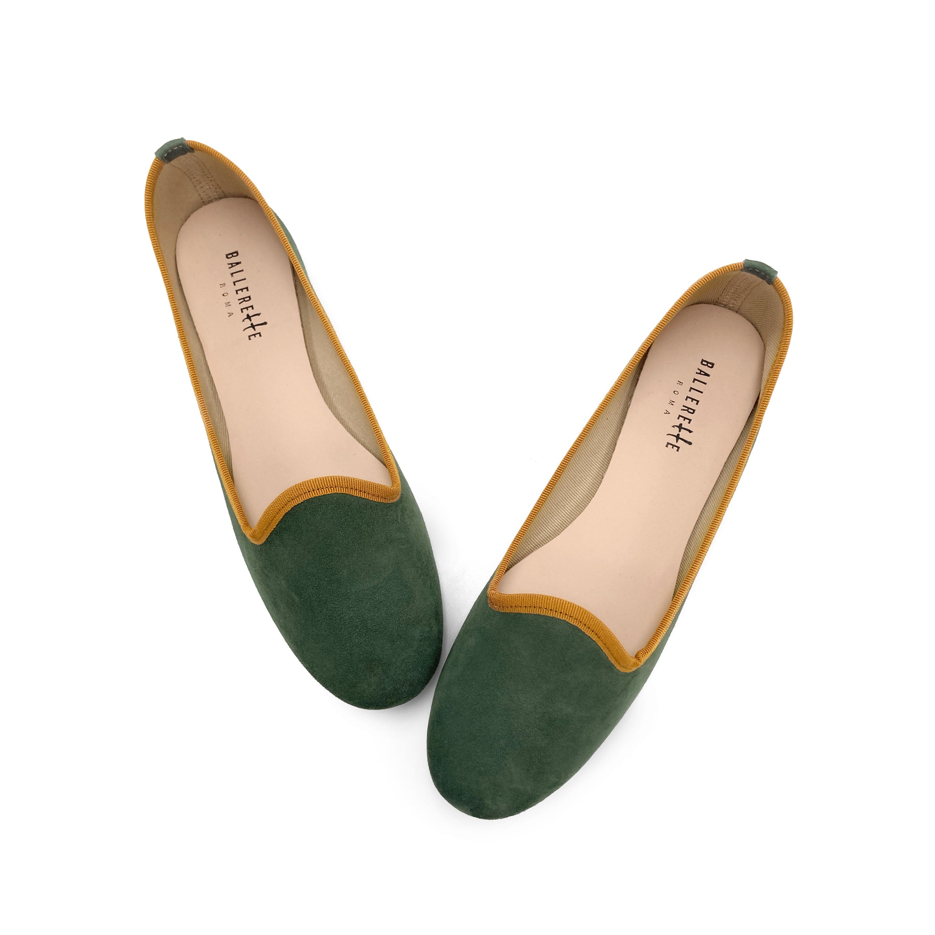 Slippers donna in camoscio verde bosco e dettagli ambra