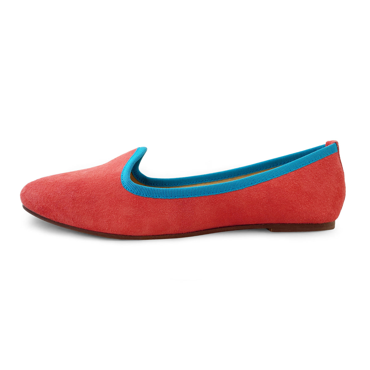 Coral pink suede loafers