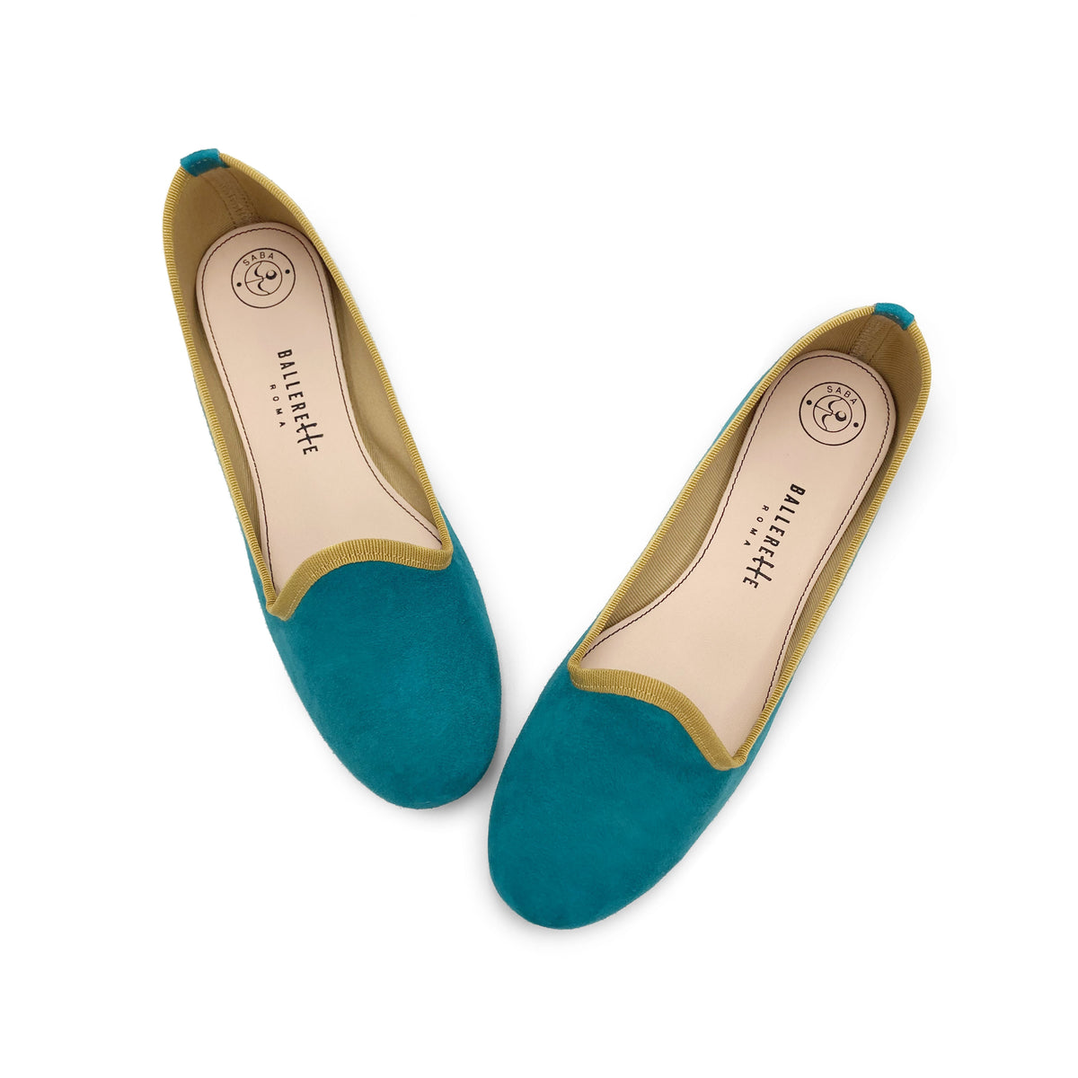 Slippers donna in camoscio blu petrolio e dettagli senape
