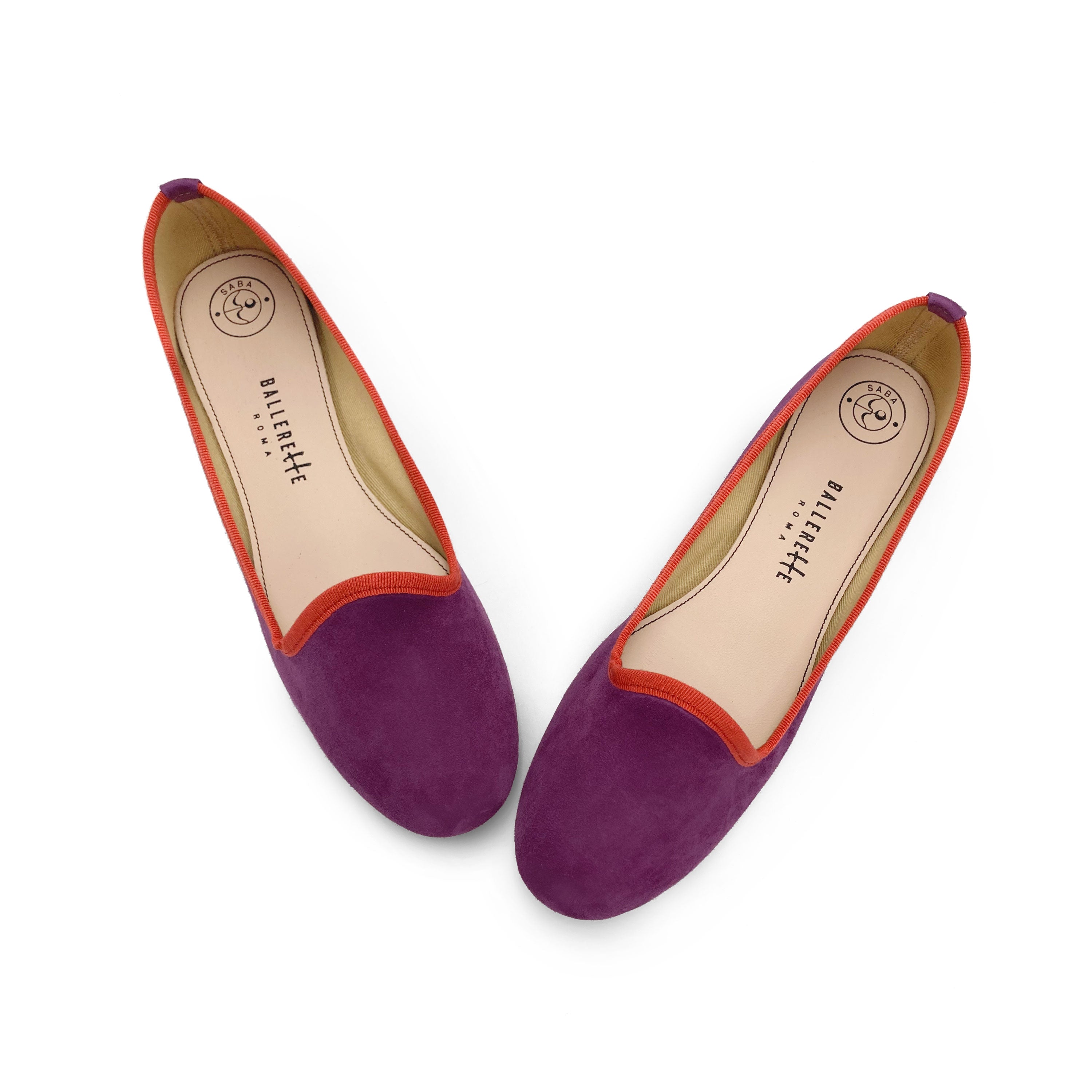 Slippers donna in camoscio fragola e dettagli arancio